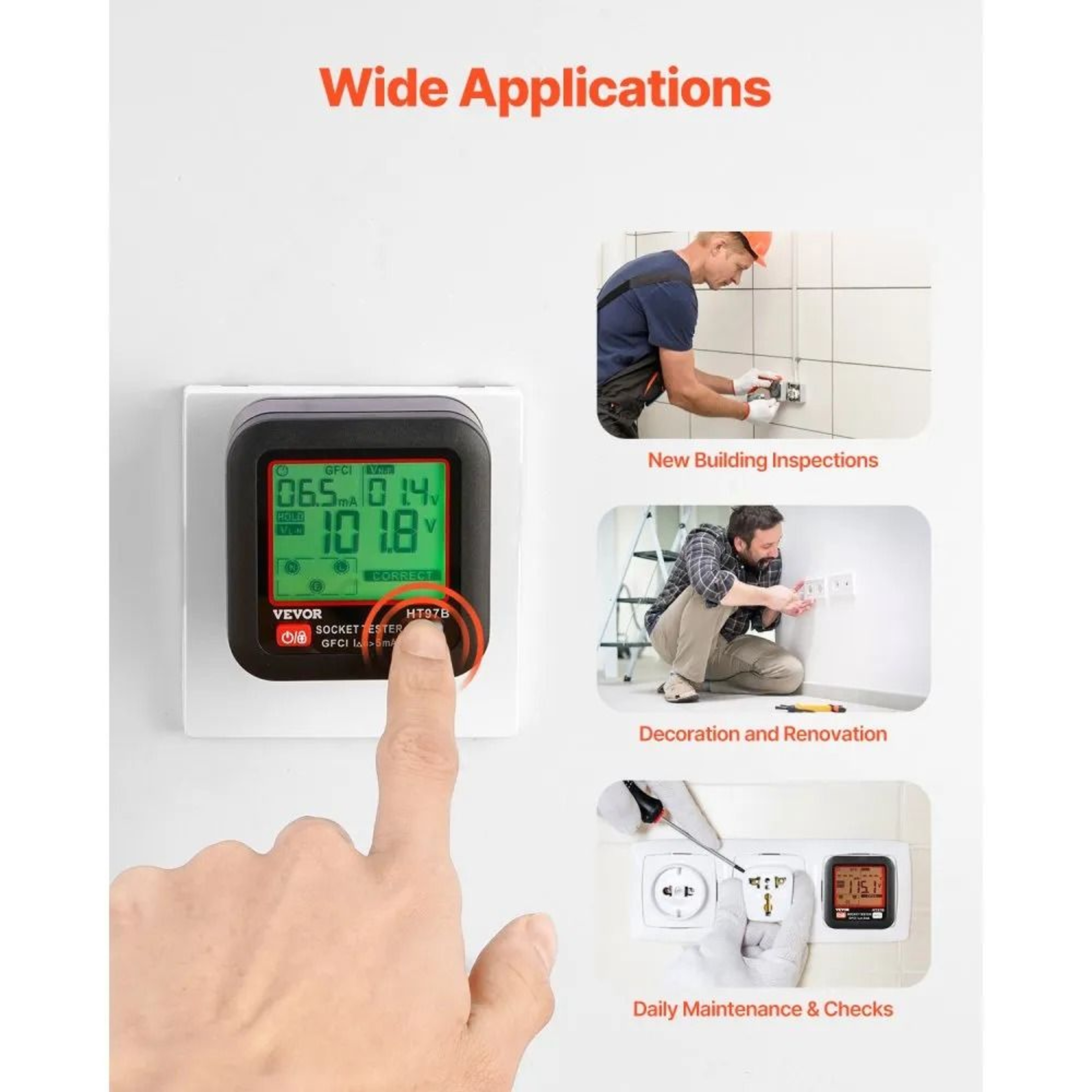 Electrical Outlet Tester With GFCI Trip Test And Backlit LCD Display 5