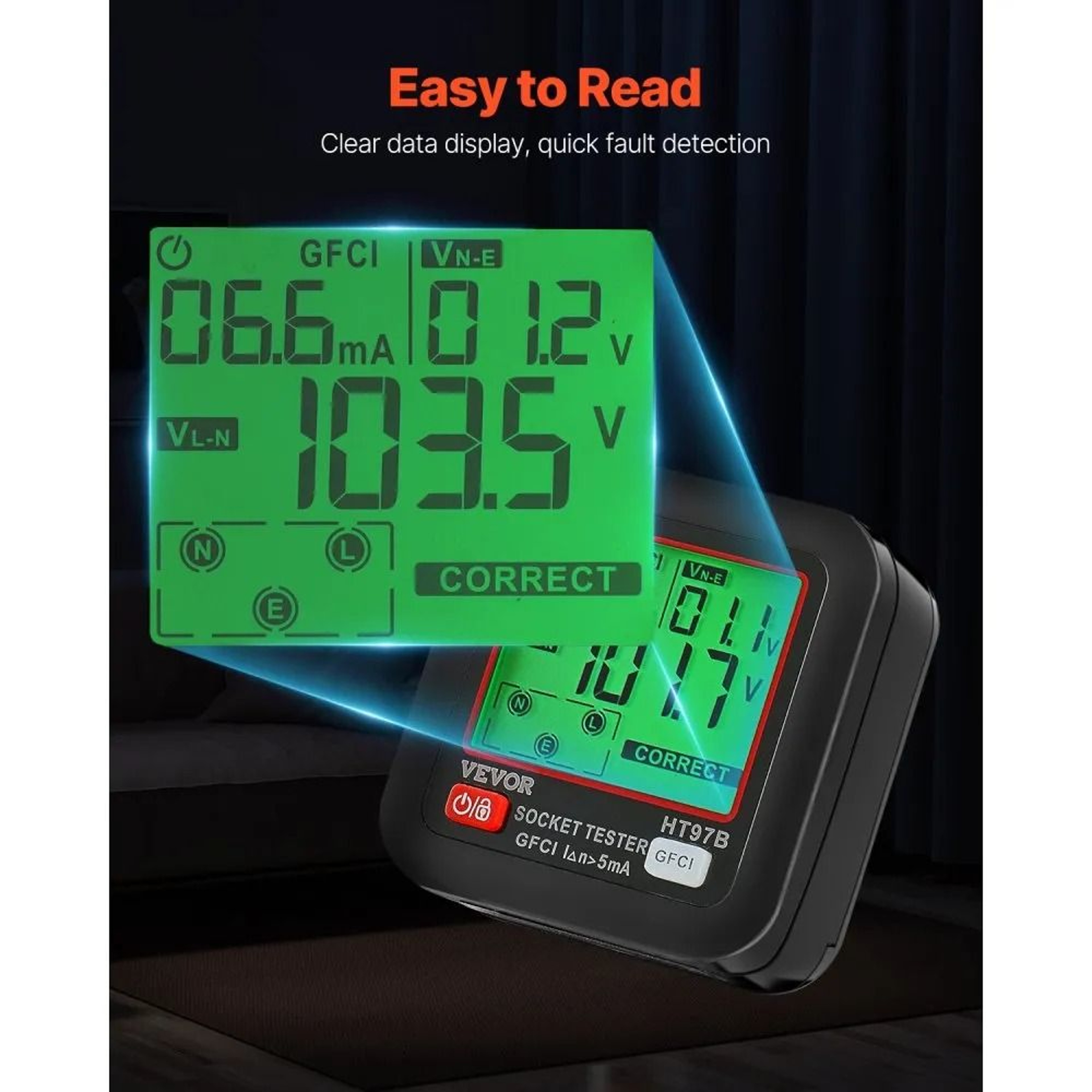 Electrical Outlet Tester With GFCI Trip Test And Backlit LCD Display 1