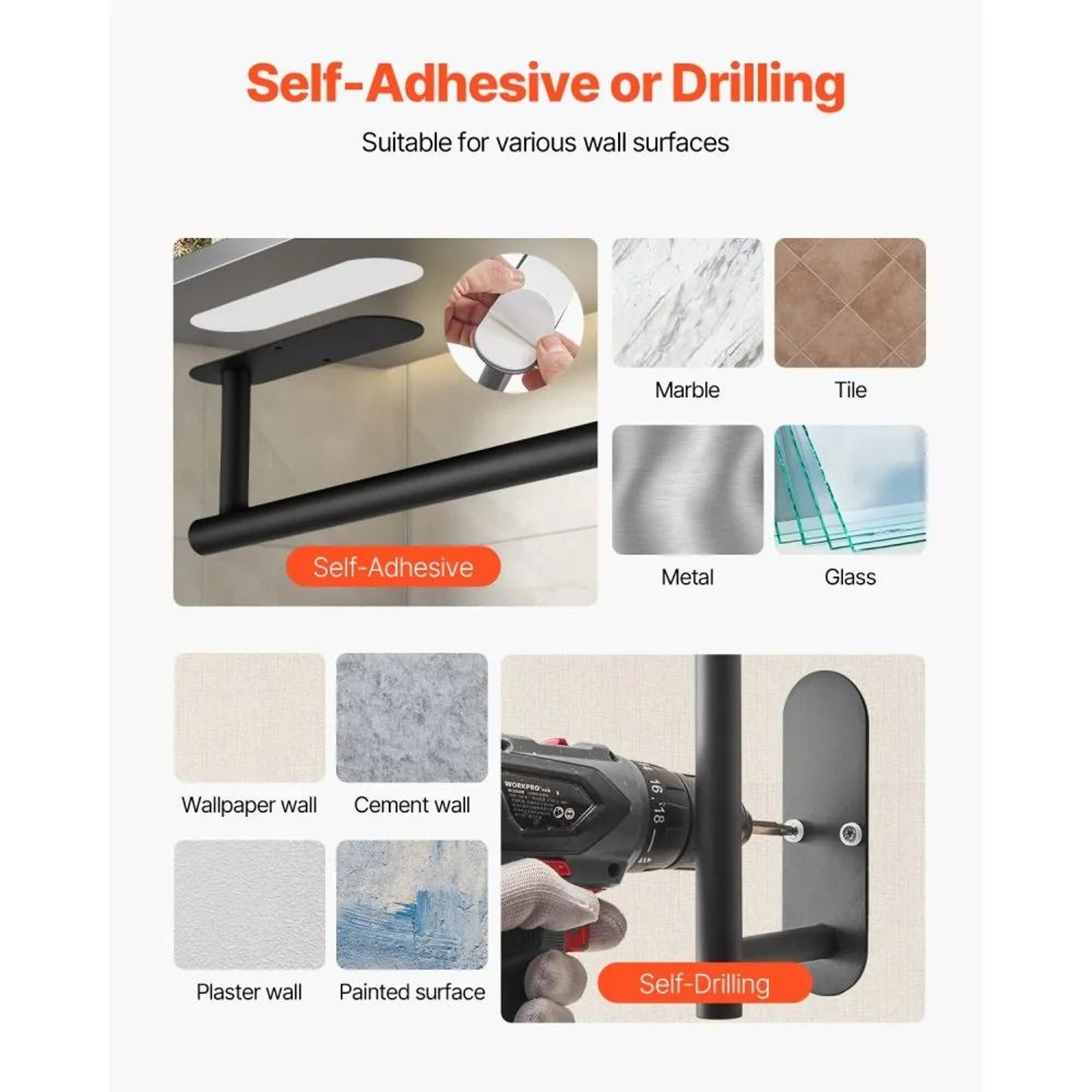 Stainless Steel Paper Towel Holder Under Cabinet With Adhesive Or Drill Mount 5