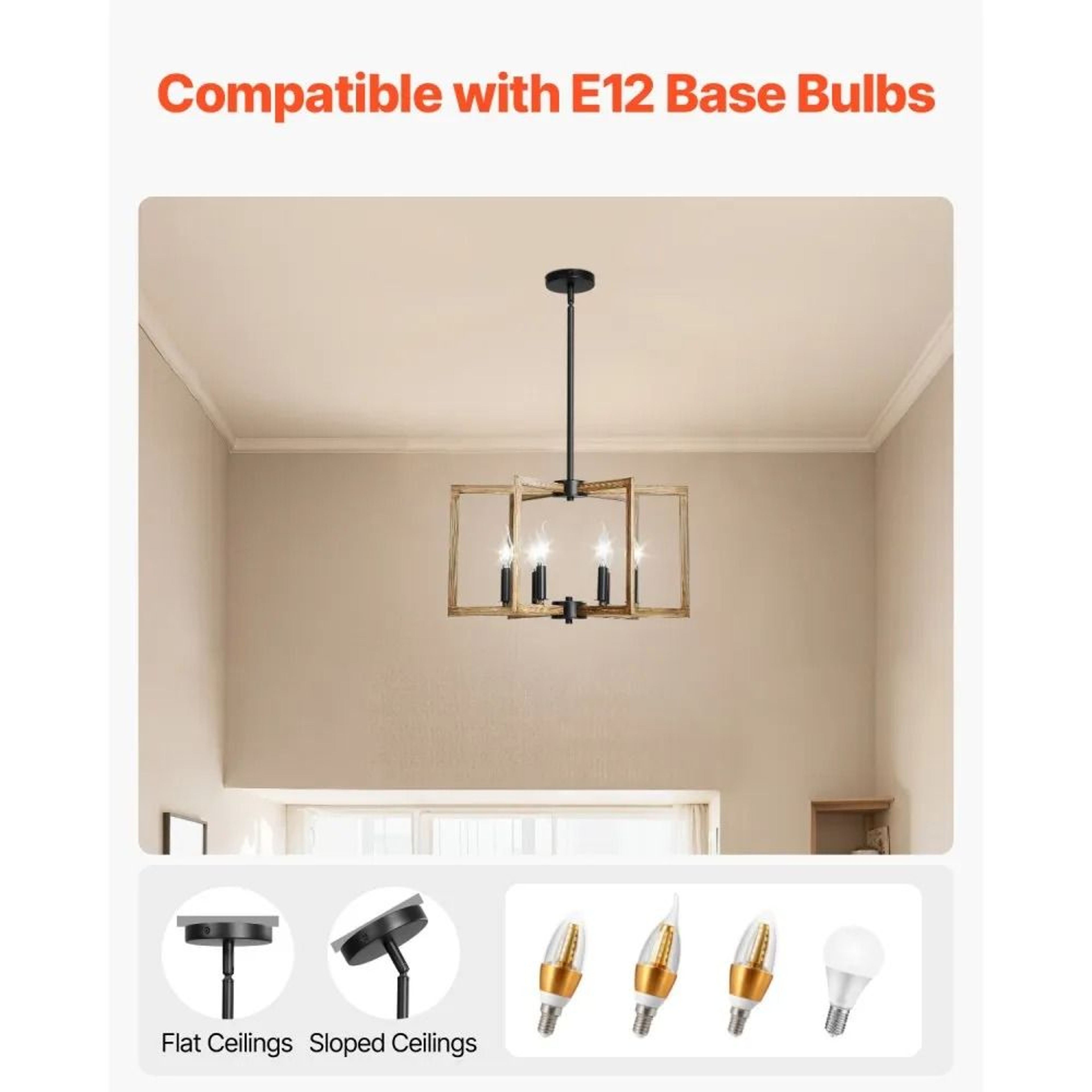 6Light Farmhouse Chandelier With Adjustable Height And Black Metal Frame 2