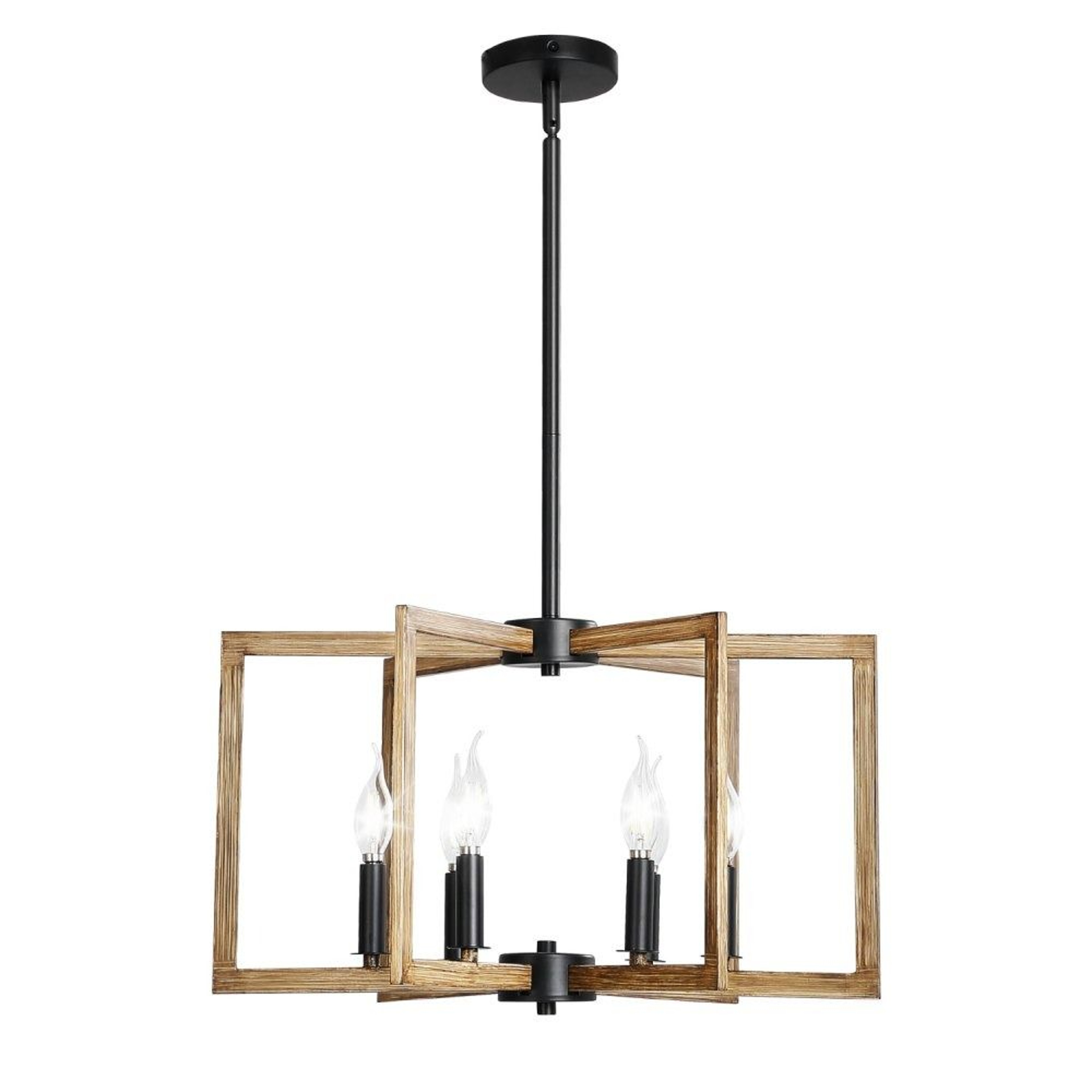 6Light Farmhouse Chandelier With Adjustable Height And Black Metal Frame 0