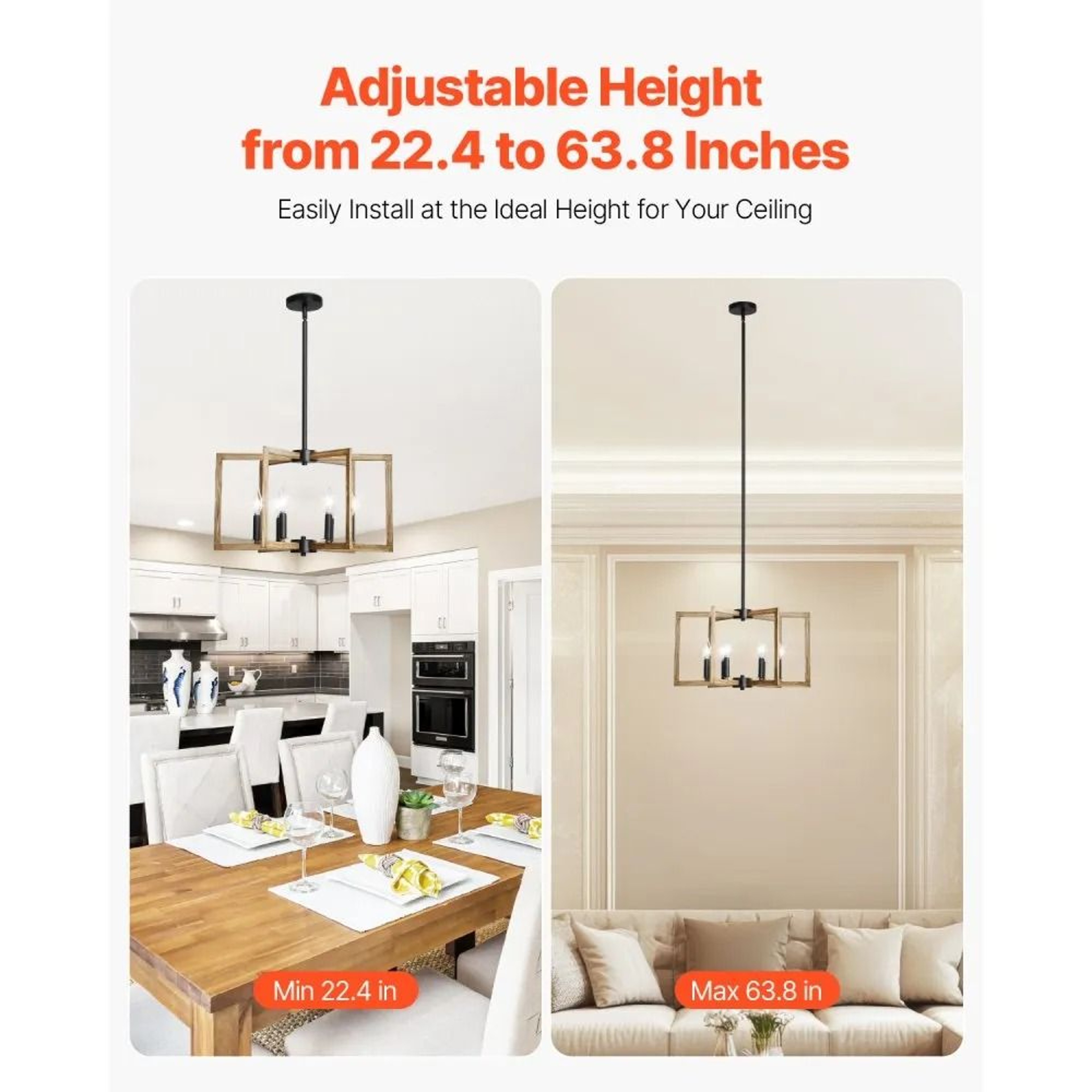 6Light Farmhouse Chandelier With Adjustable Height And Black Metal Frame 3