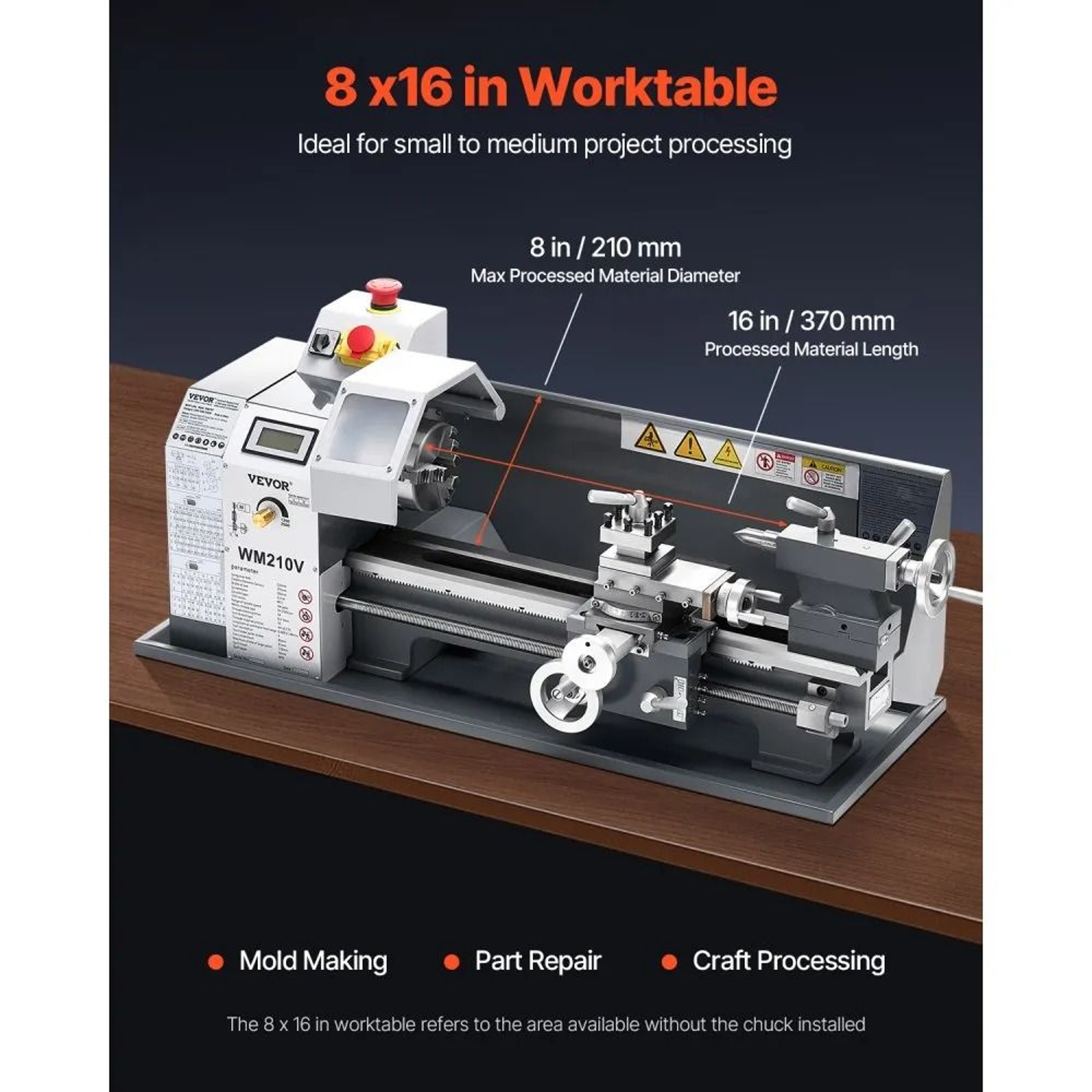 550W Benchtop Metal Lathe Machine With 8 X 16 Inch Capacity And Variable Speed 2