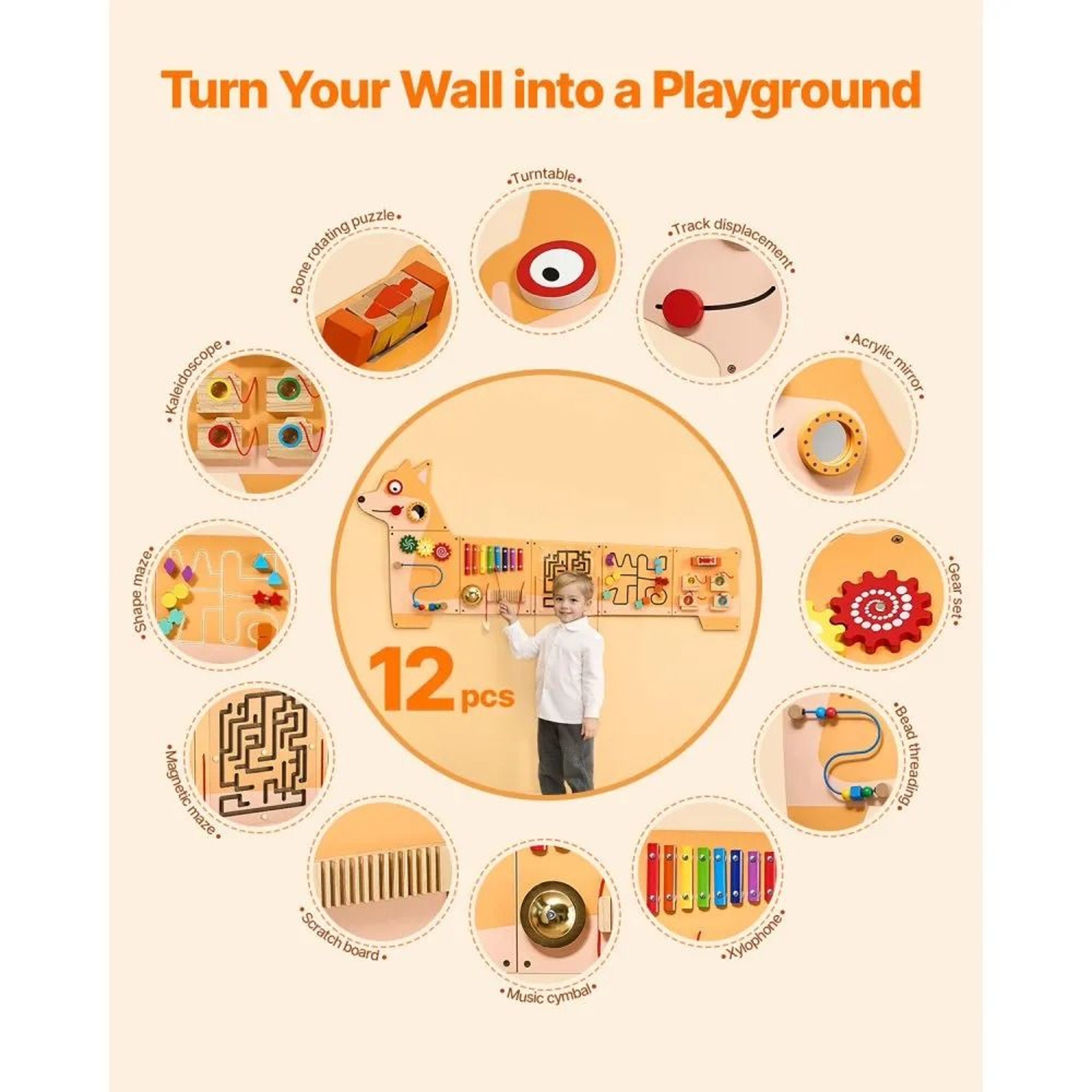 Montessori Puppy Activity Wall Busy Board With 12 Sensory Learning Activities 5