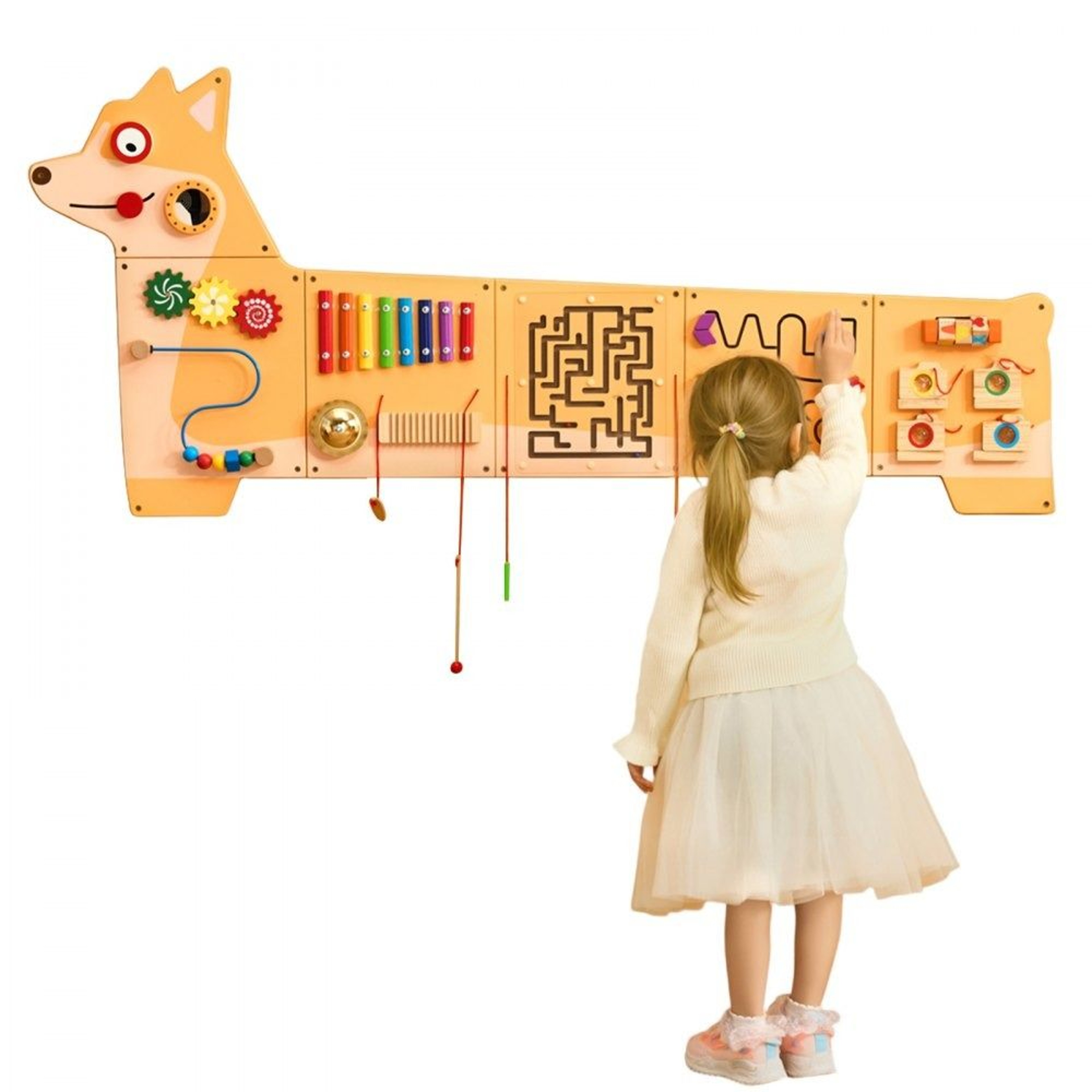 Montessori Puppy Activity Wall Busy Board With 12 Sensory Learning Activities 0