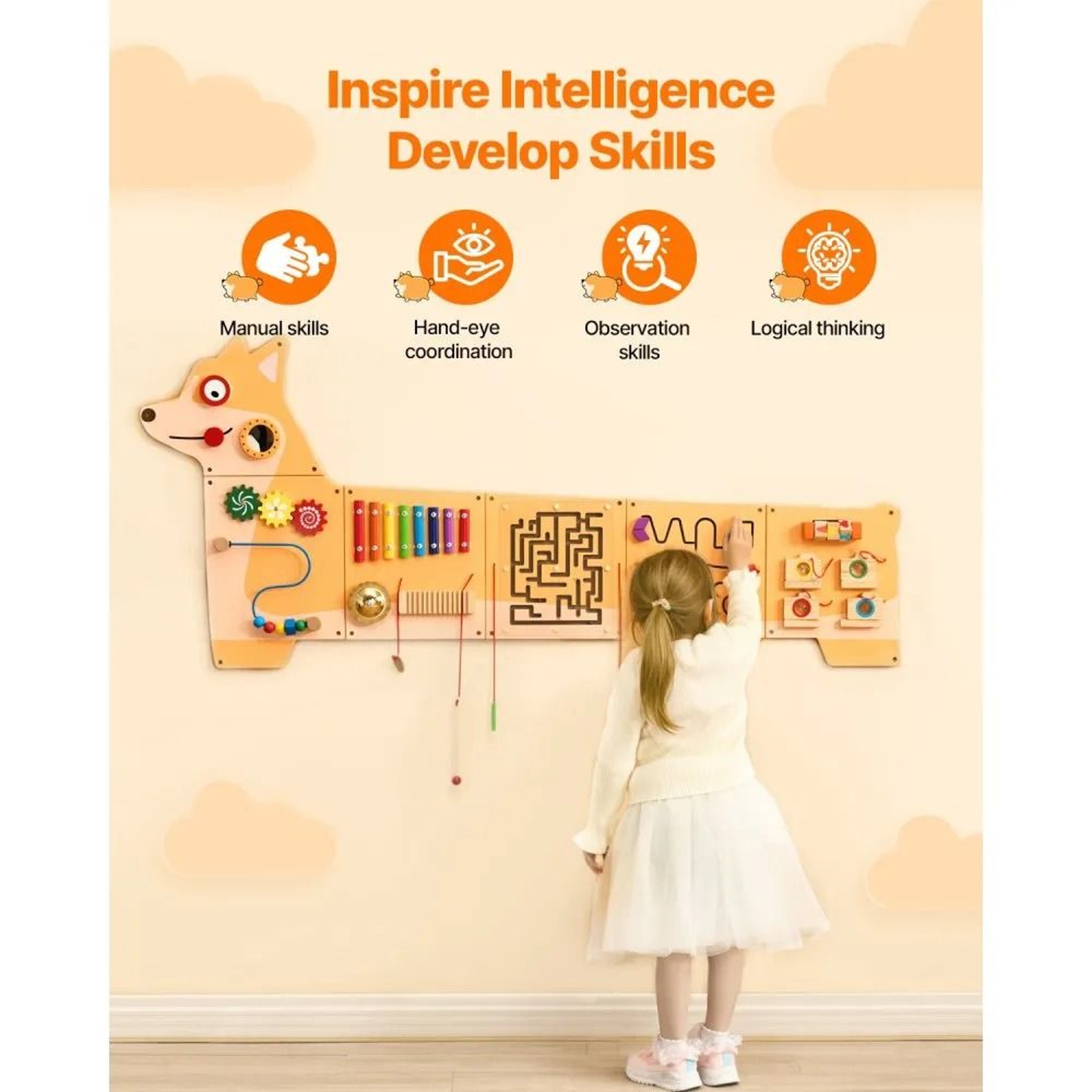 Montessori Puppy Activity Wall Busy Board With 12 Sensory Learning Activities 3