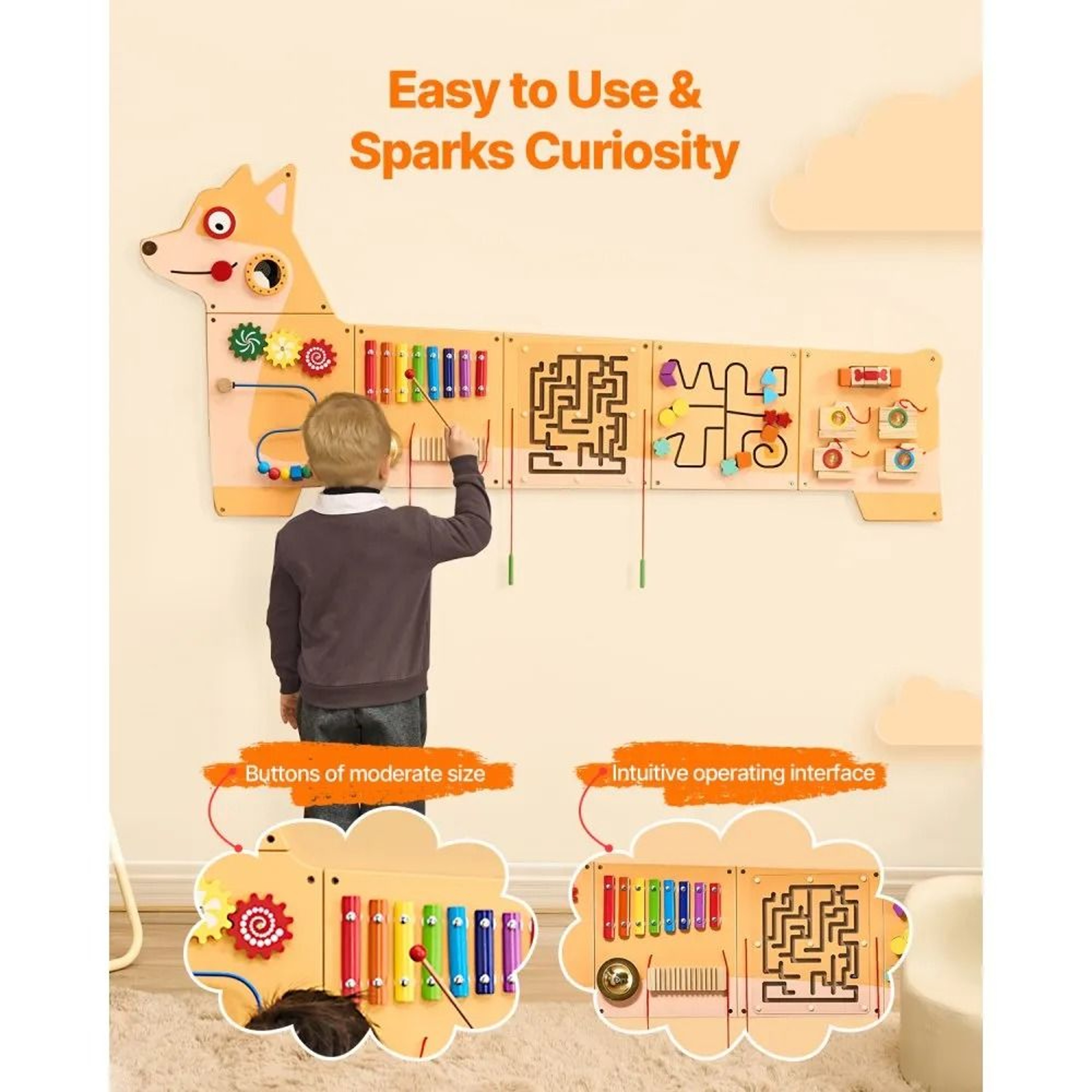 Montessori Puppy Activity Wall Busy Board With 12 Sensory Learning Activities 2