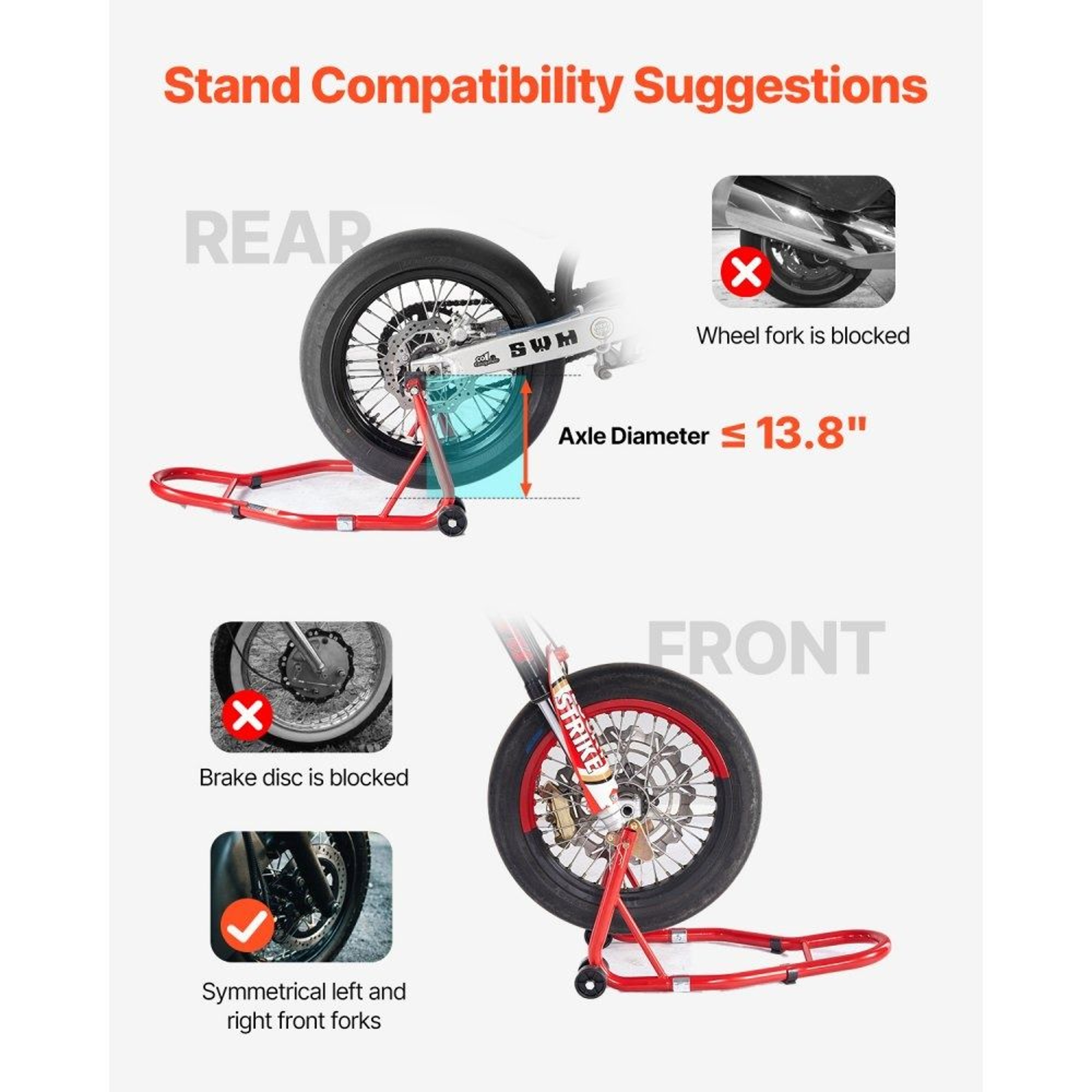 Motorcycle Front And Rear Stand Lift Set 850 Lb Capacity HeavyDuty Steel Red 2