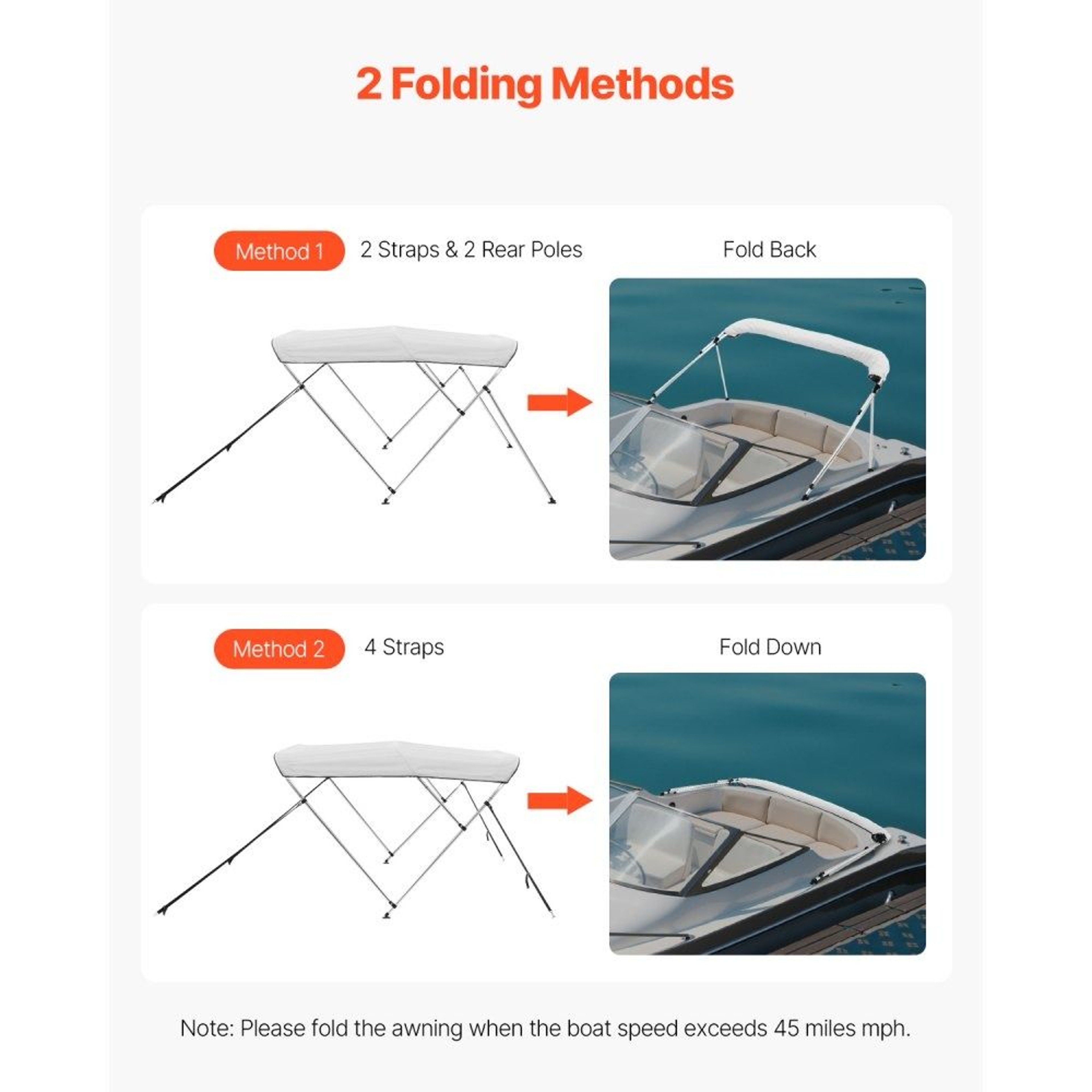 3 Bow Boat Bimini Top With 600D Polyester Canopy And Aluminum Frame 3