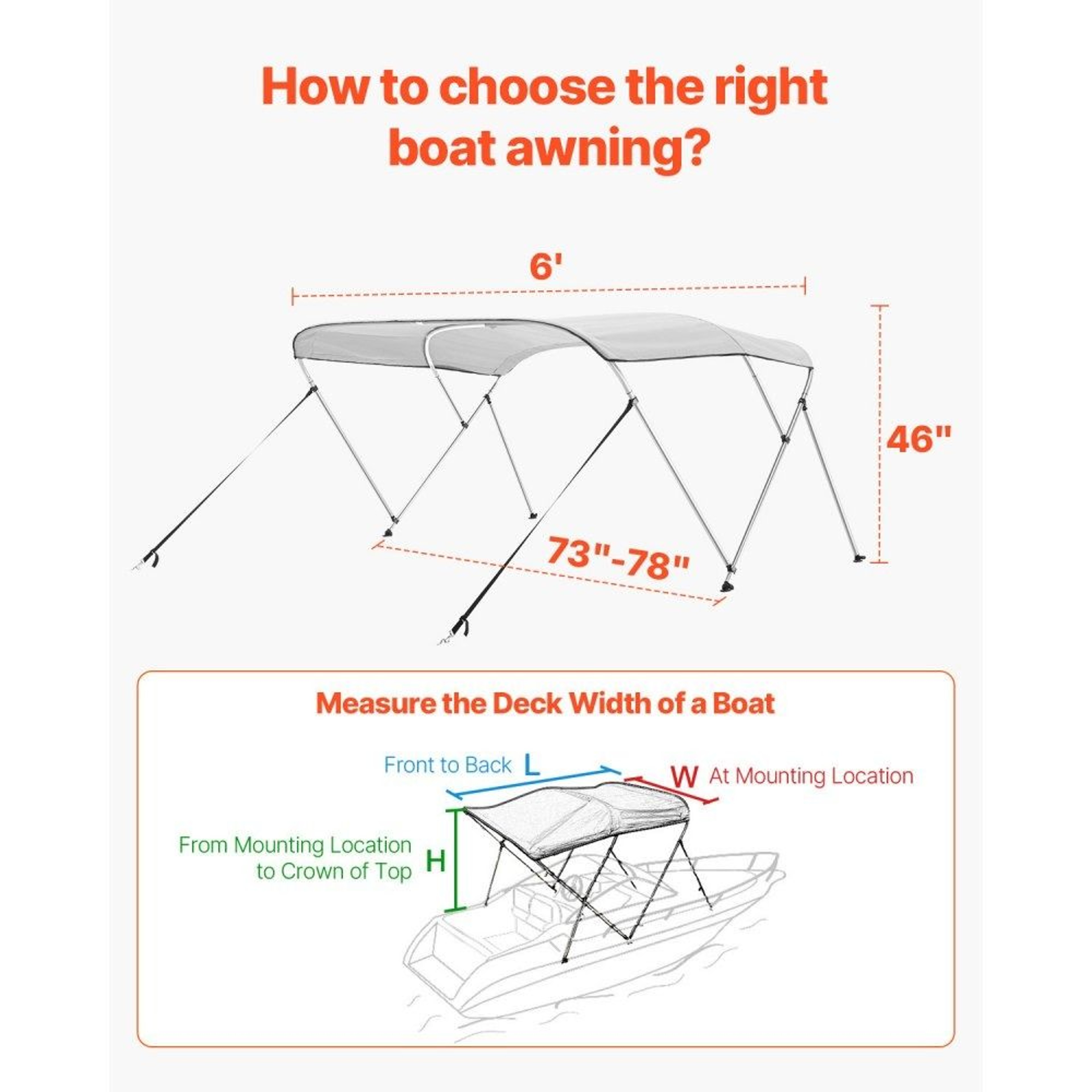 3 Bow Boat Bimini Top With 600D Polyester Canopy And Aluminum Frame 2