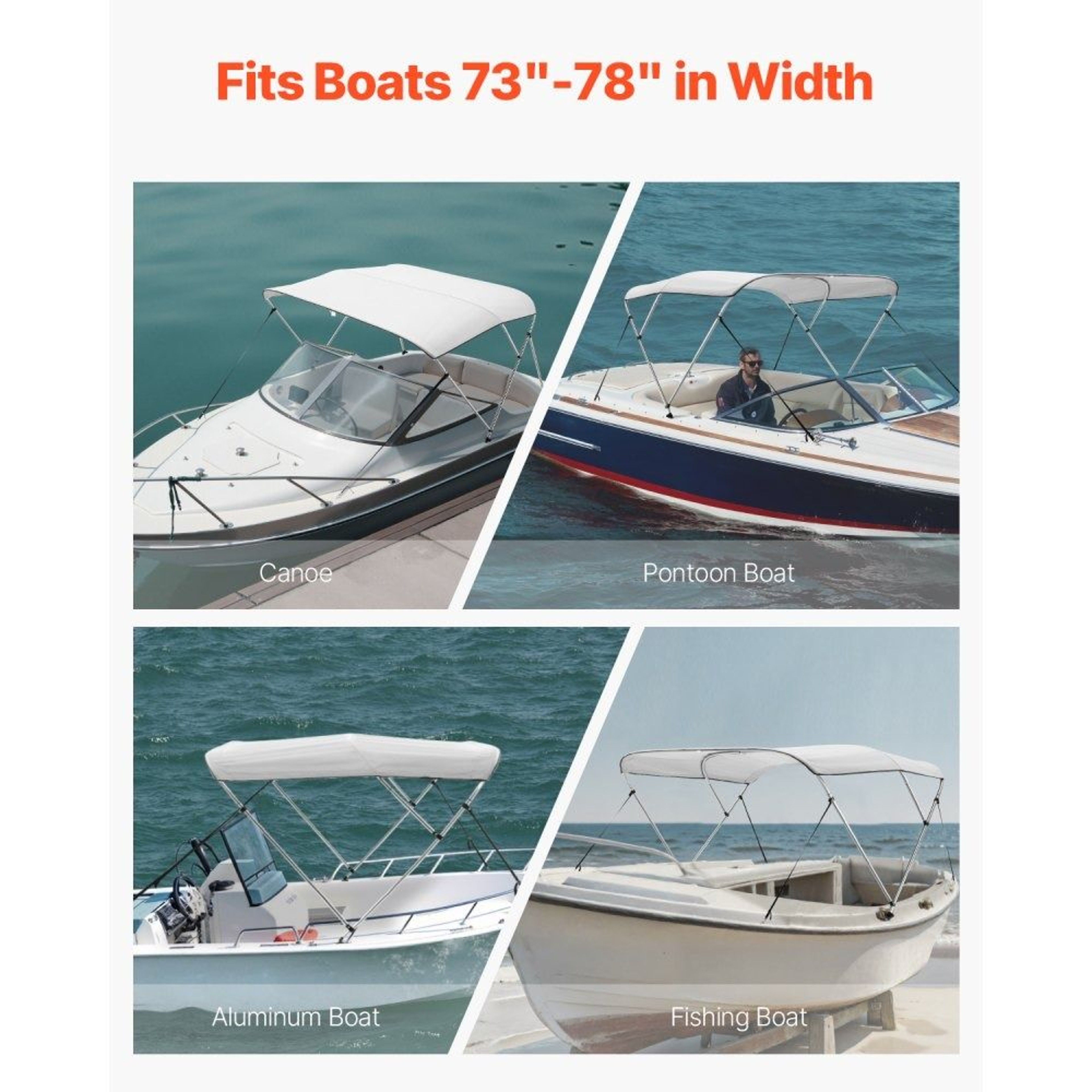 3 Bow Boat Bimini Top With 600D Polyester Canopy And Aluminum Frame 1
