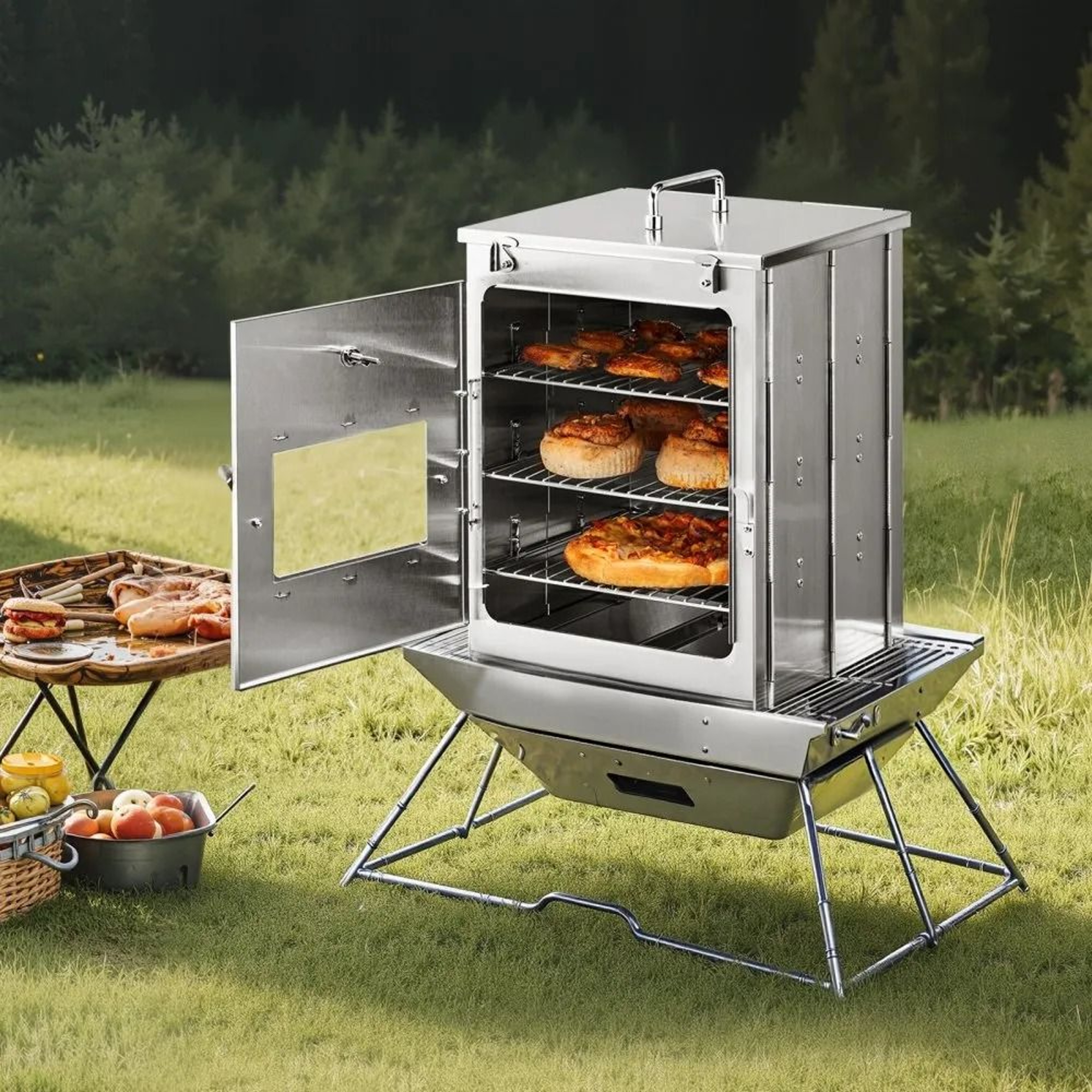 Foldable Camping Oven With 3Tier Racks And Thermometer Stainless Steel Portable Outdoor Oven 5