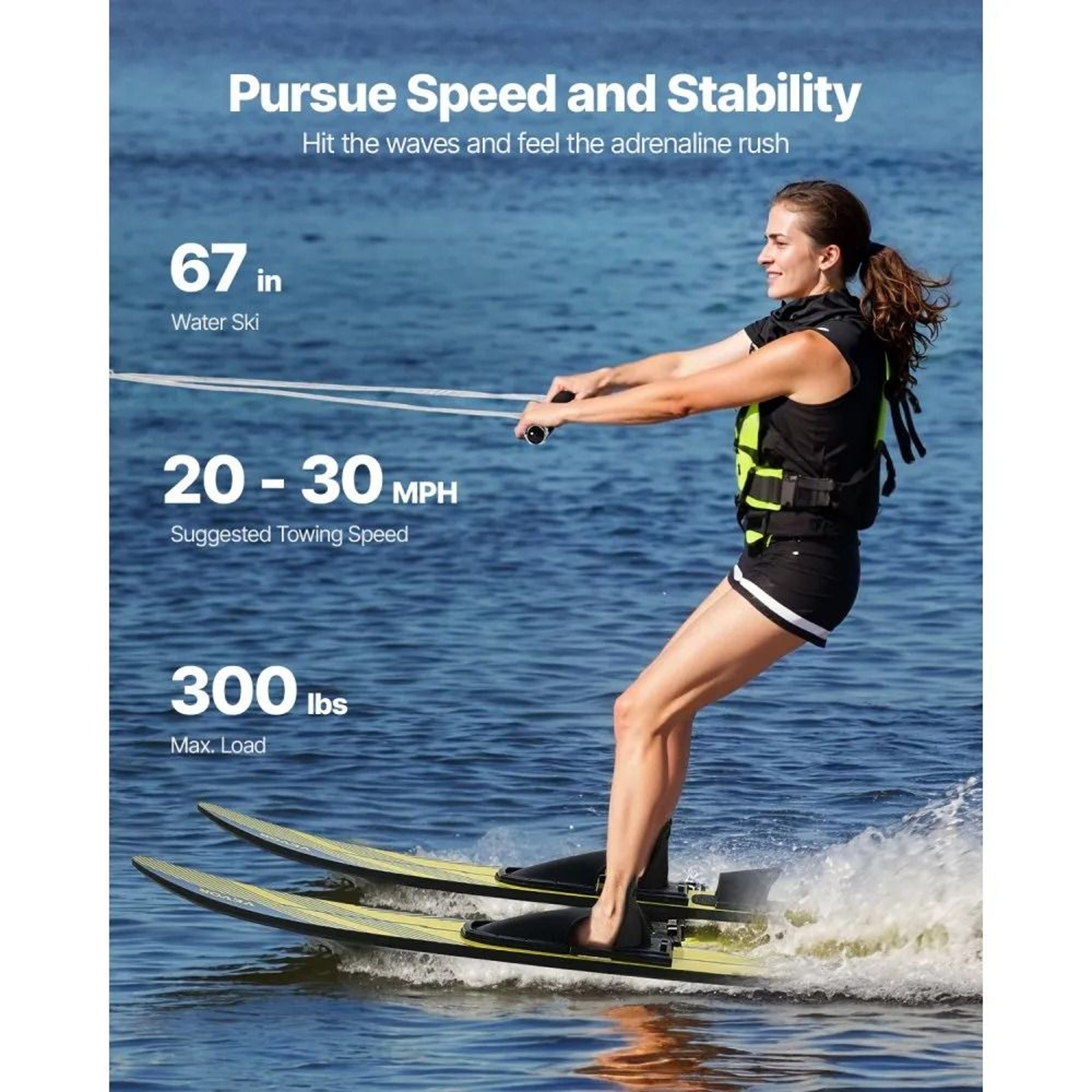 67Inch Adult Water Skis With Adjustable X9 Bindings And Padded Rear Toe Plate 1