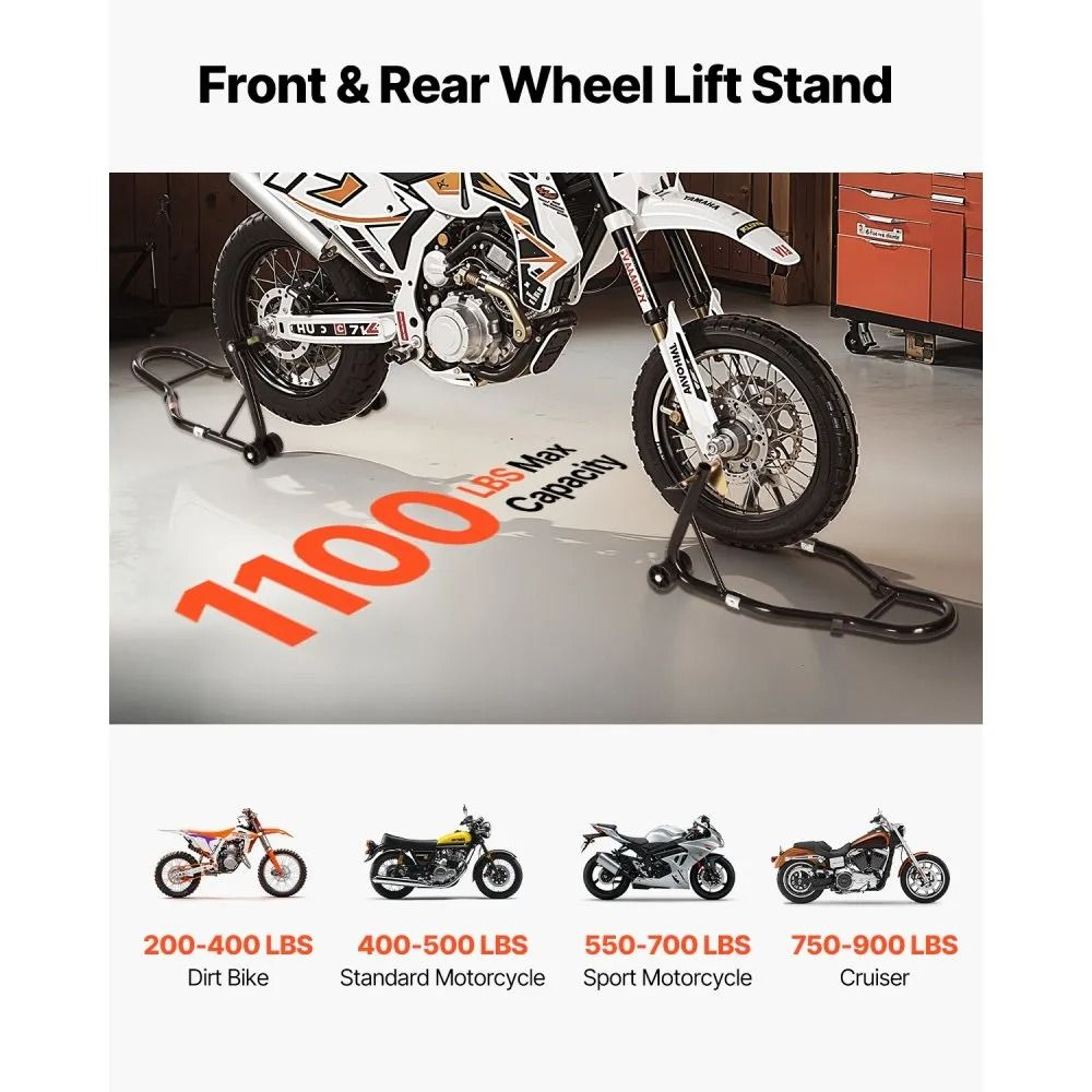 Motorcycle Front And Rear Stand Lift Combo With 1100 Lb Capacity And Adjustable Forks 1