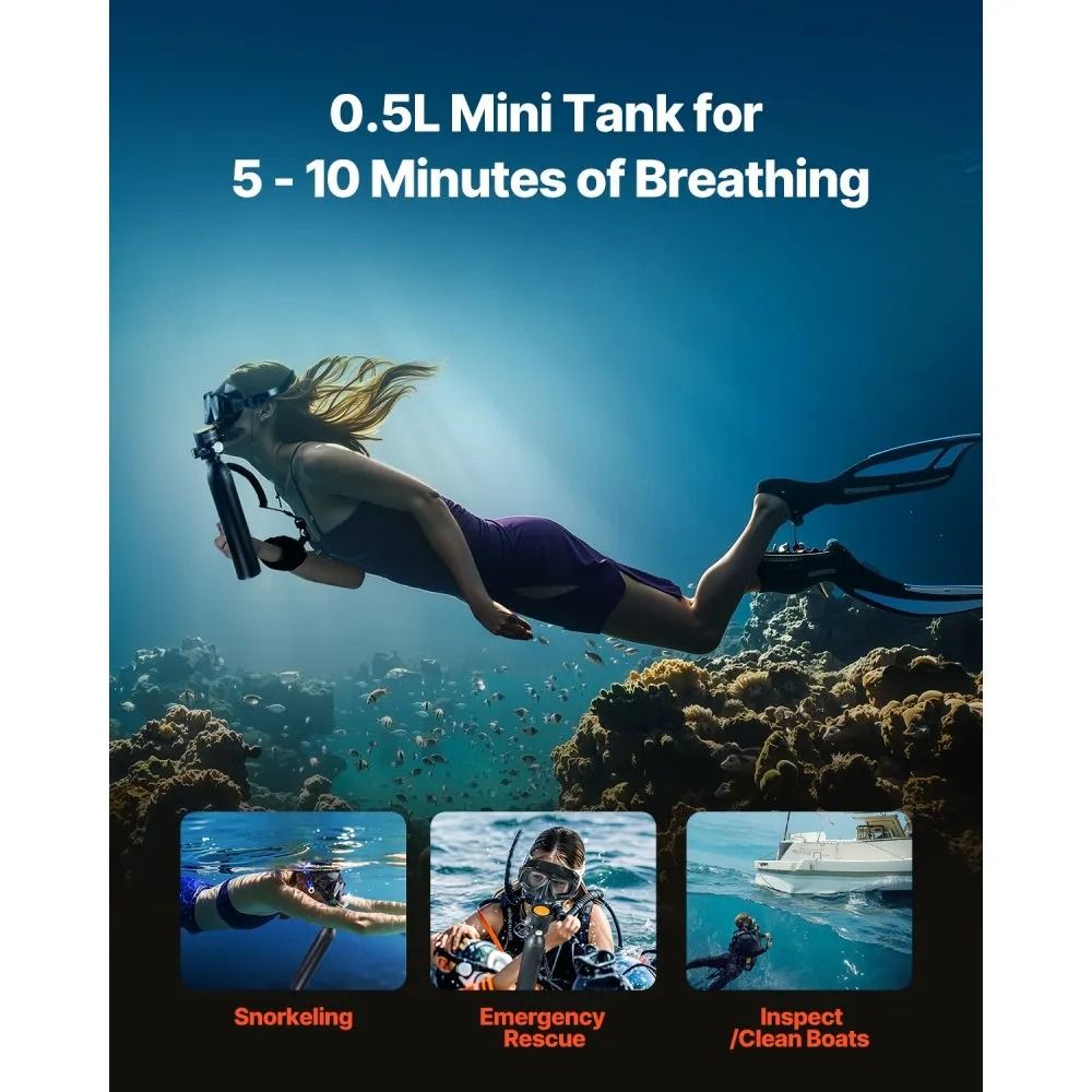 Portable 05L Scuba Diving Tank Kit With Manual Pump And Full View Mask 2