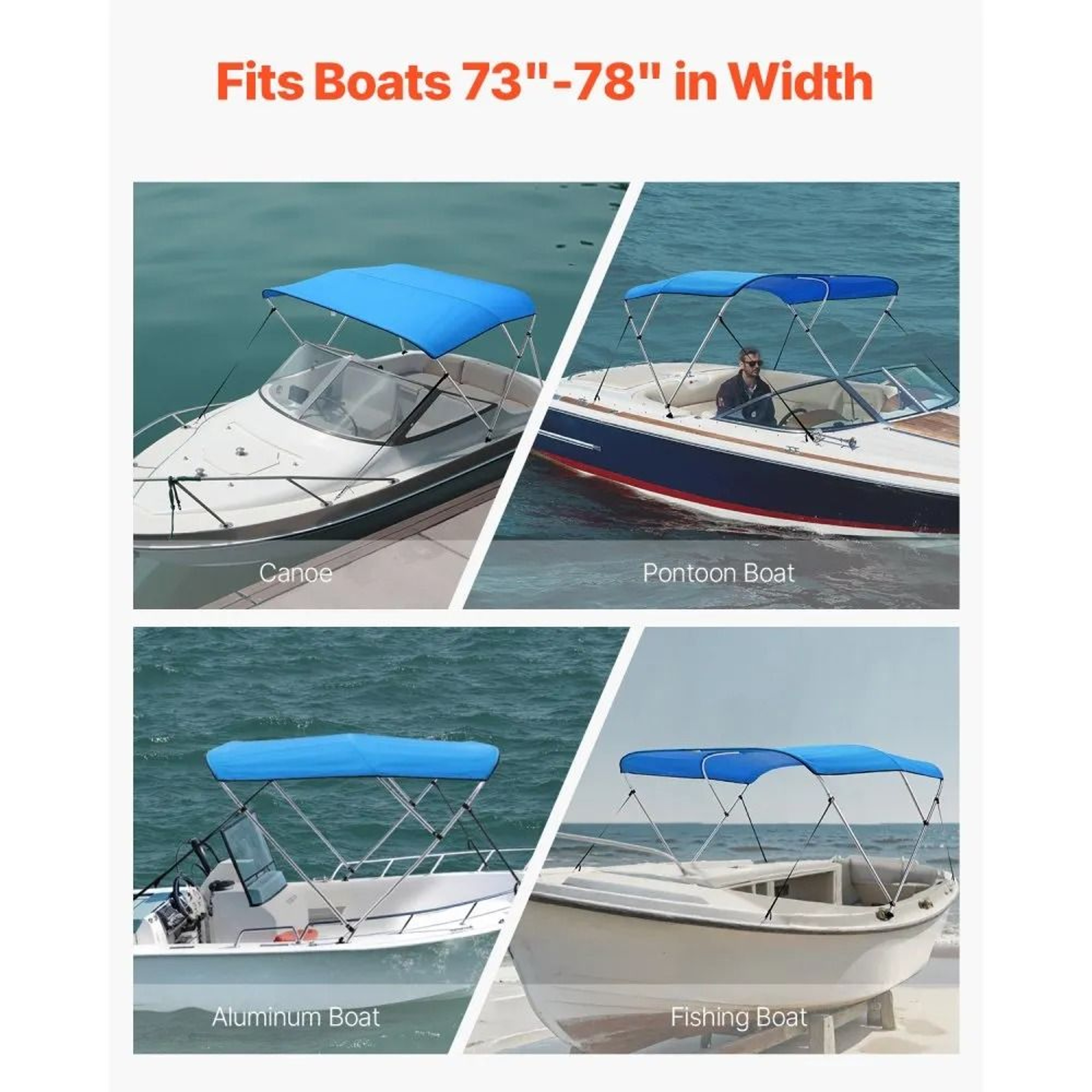 3 Bow Boat Bimini Top With 600D Waterproof Canopy And Aluminum Frame Pacific Blue 2