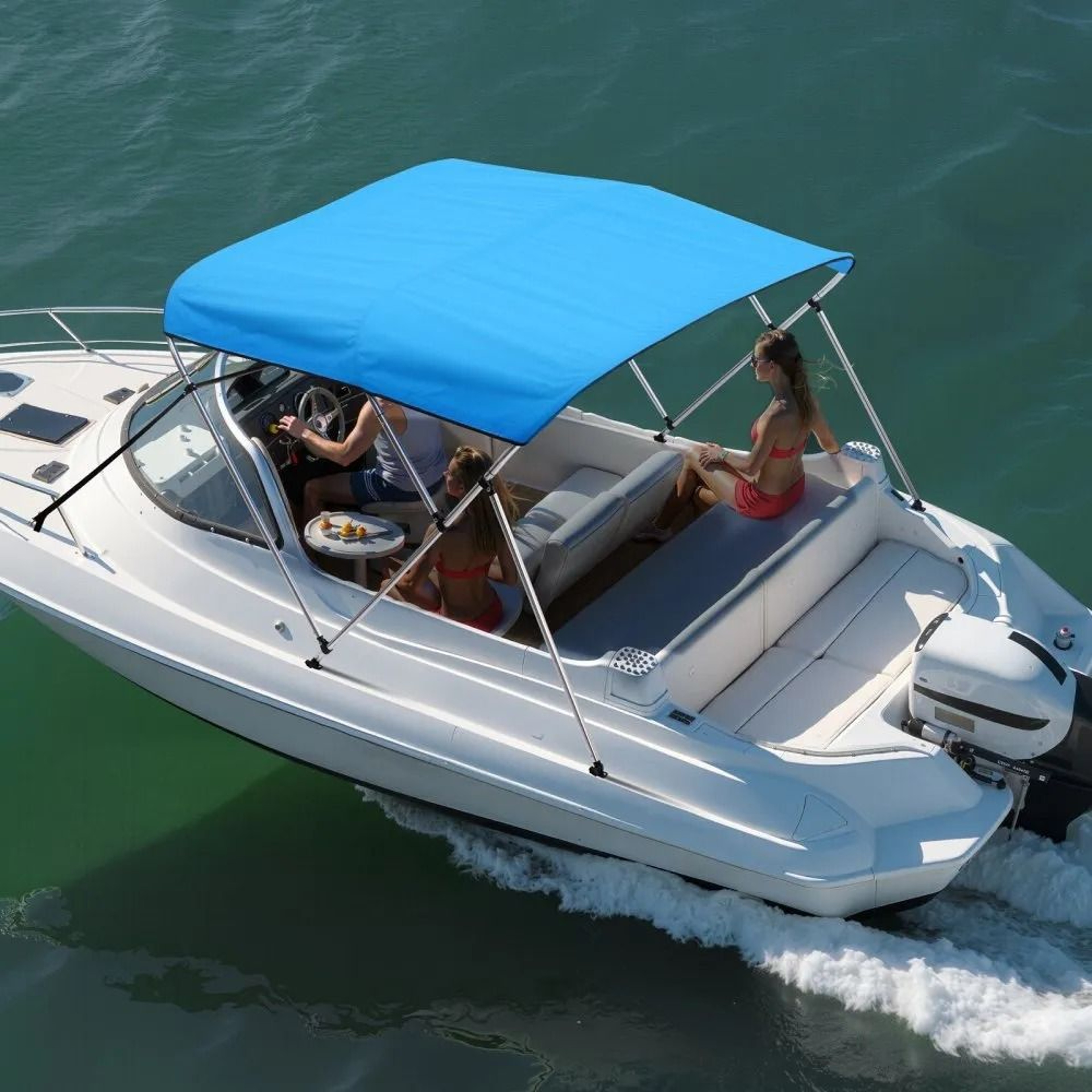 3 Bow Boat Bimini Top With 600D Waterproof Canopy And Aluminum Frame Pacific Blue 7