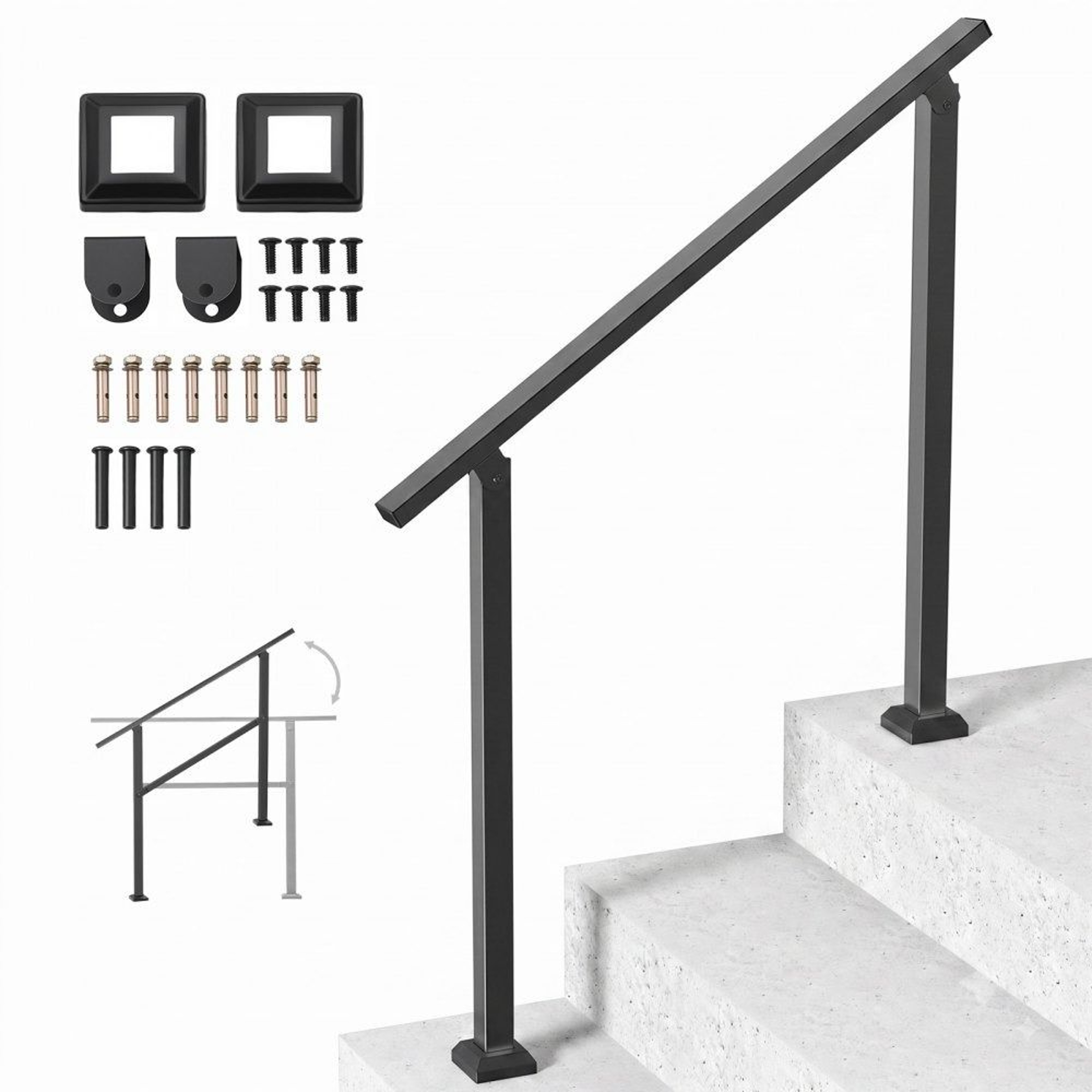 Outdoor Handrails For 23 Steps Adjustable Carbon Steel Stair Railing Kit 0