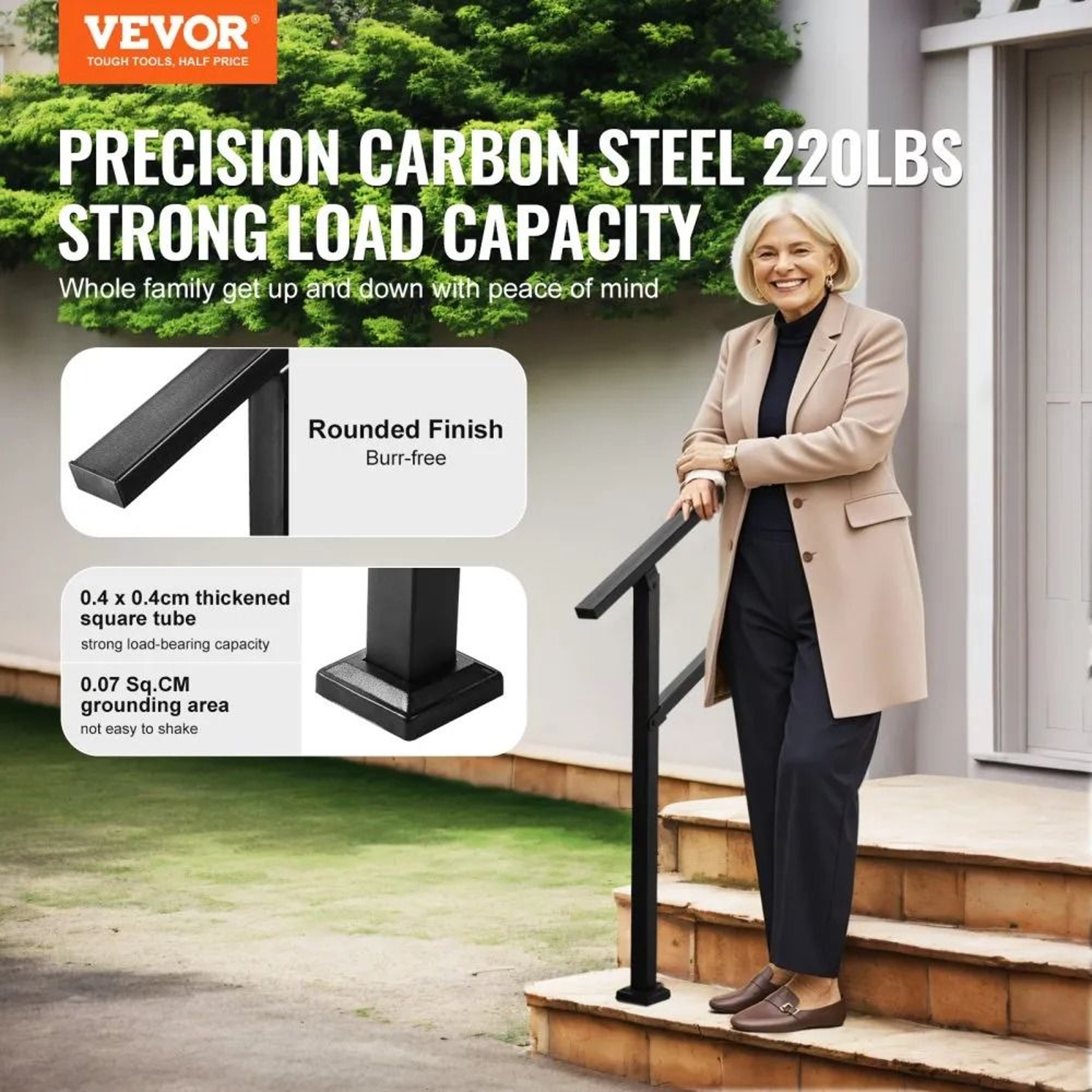 Outdoor Handrails For 23 Steps Adjustable Carbon Steel Stair Railing Kit 1