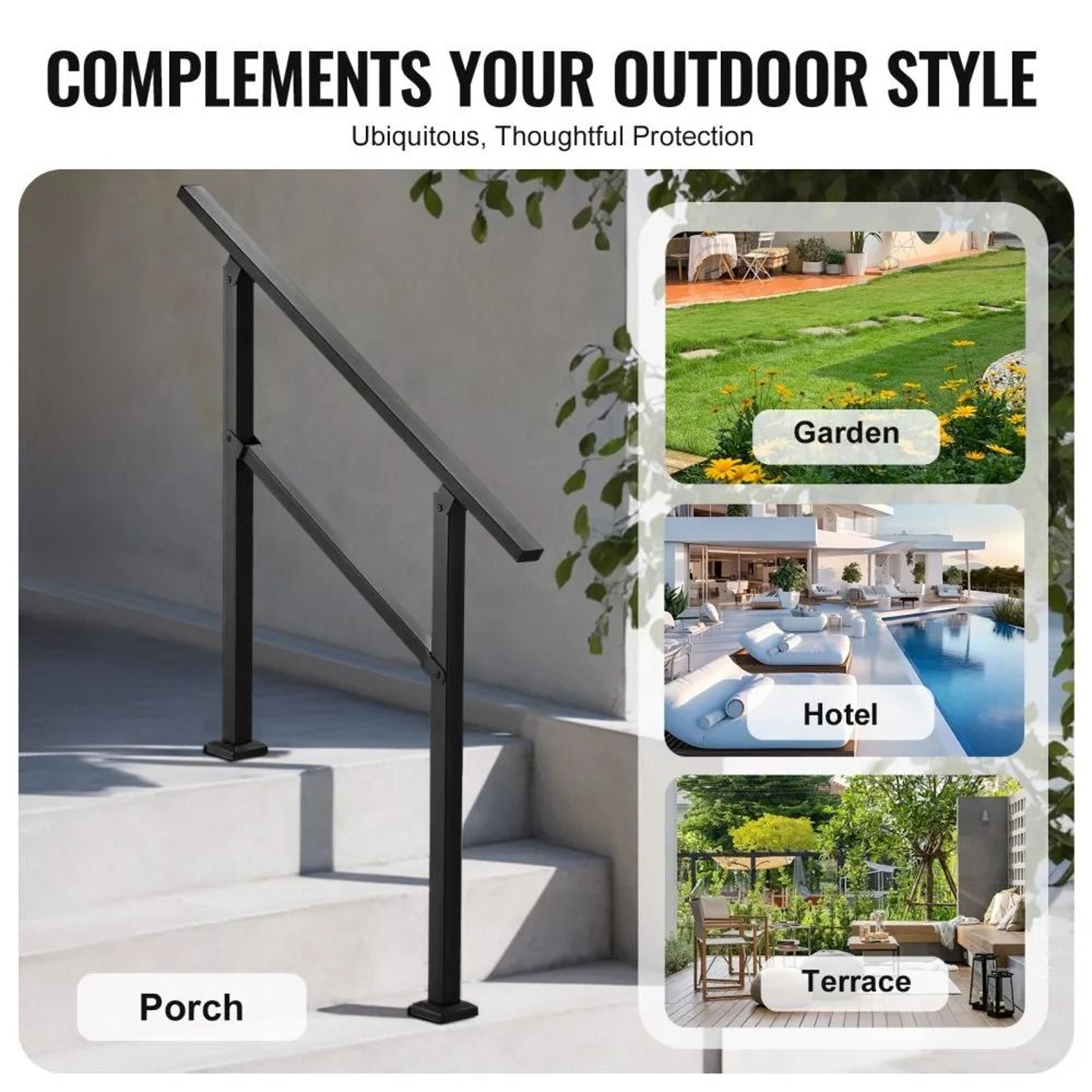 Outdoor Handrails For 23 Steps Adjustable Carbon Steel Stair Railing Kit 5