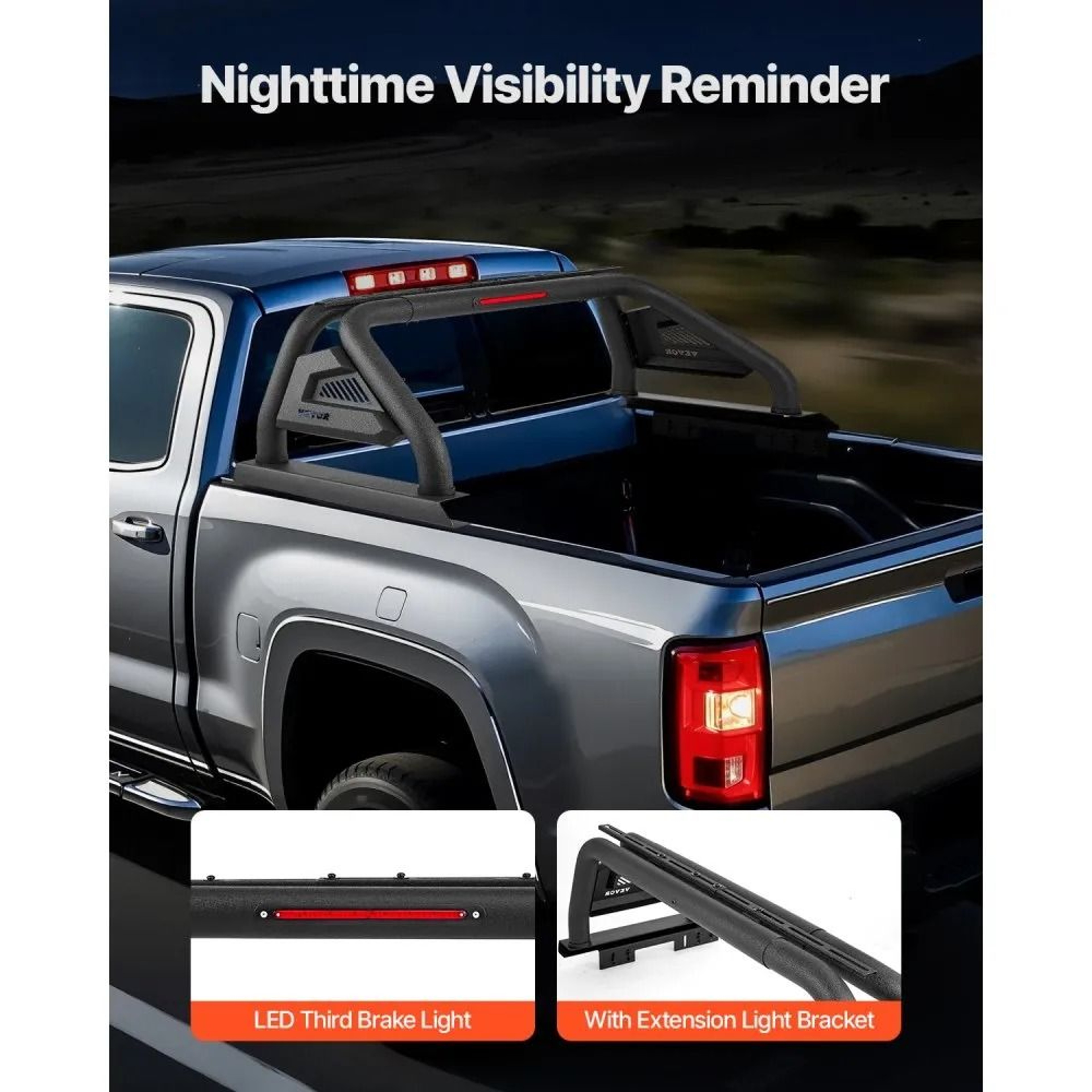 Adjustable Truck Bed Roll Bar With LED Brake Light And Carbon Steel Construction 1