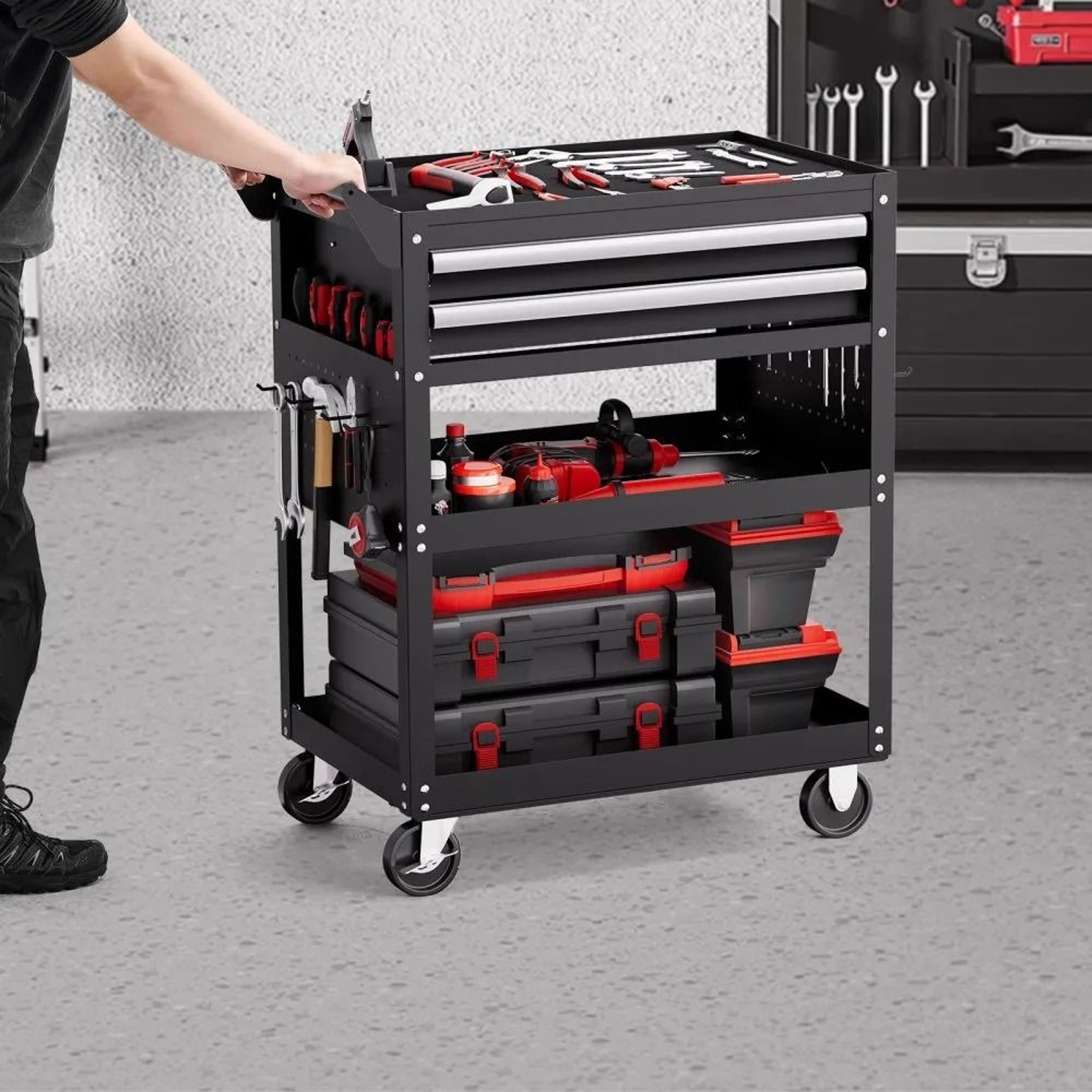 5Tier Rolling Tool Cart With 2 Locking Drawers And Pegboard 400 Lb Capacity 5