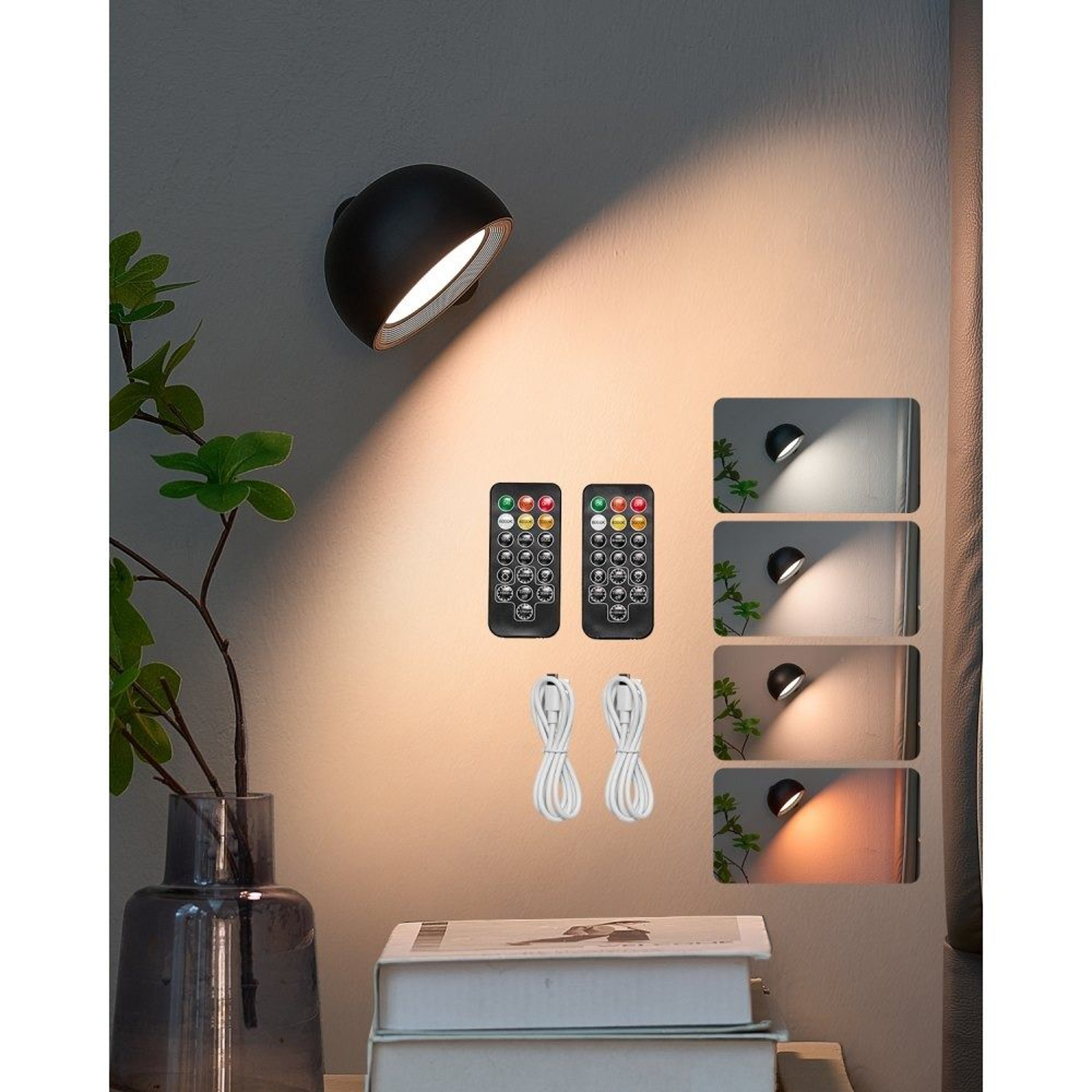 Rechargeable LED Wall Sconces Set Of 2 With Remote Control And 360 Rotation 0