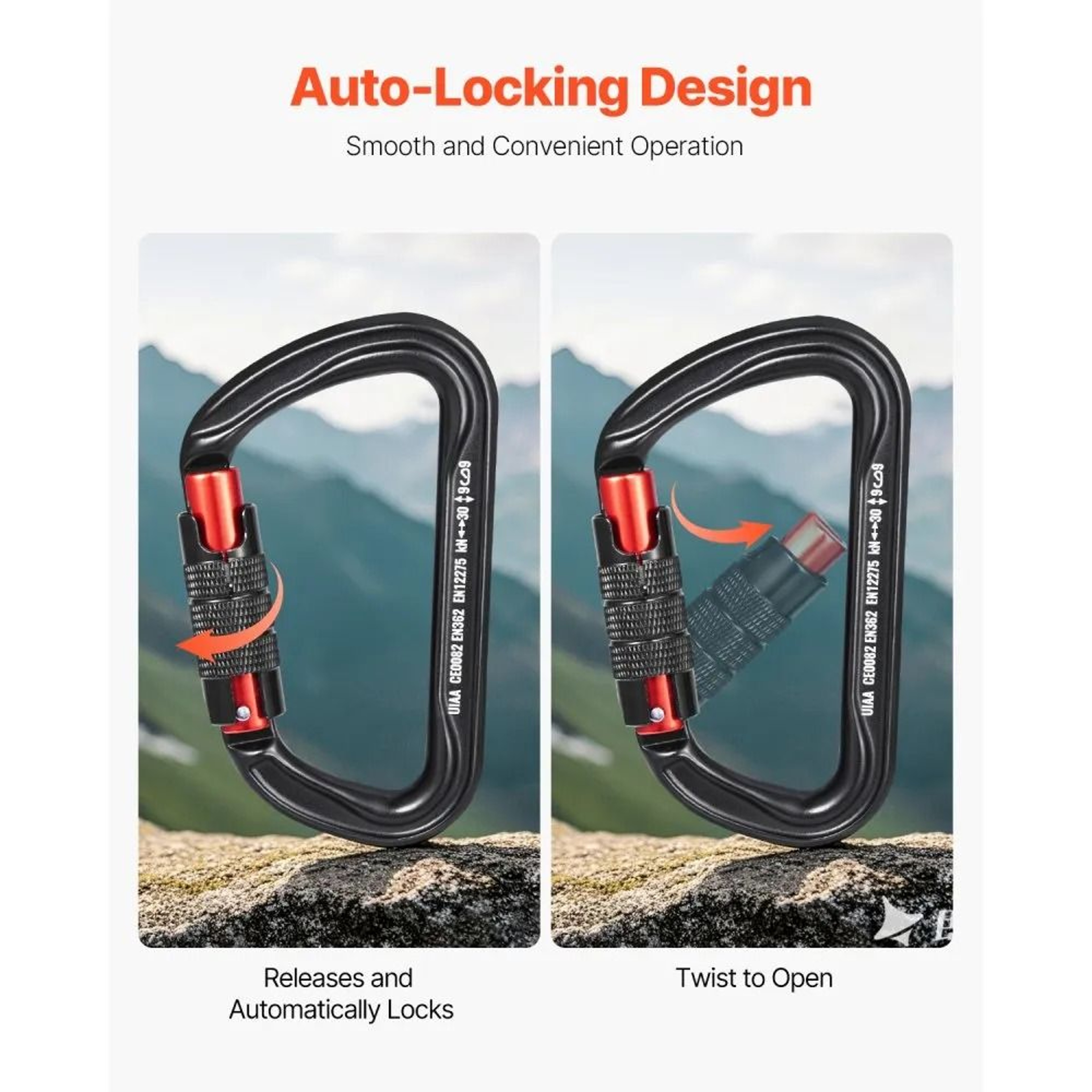 3 PCS Heavy Duty Auto Locking Carabiner Clips 30kN DShaped Aluminum Alloy 2