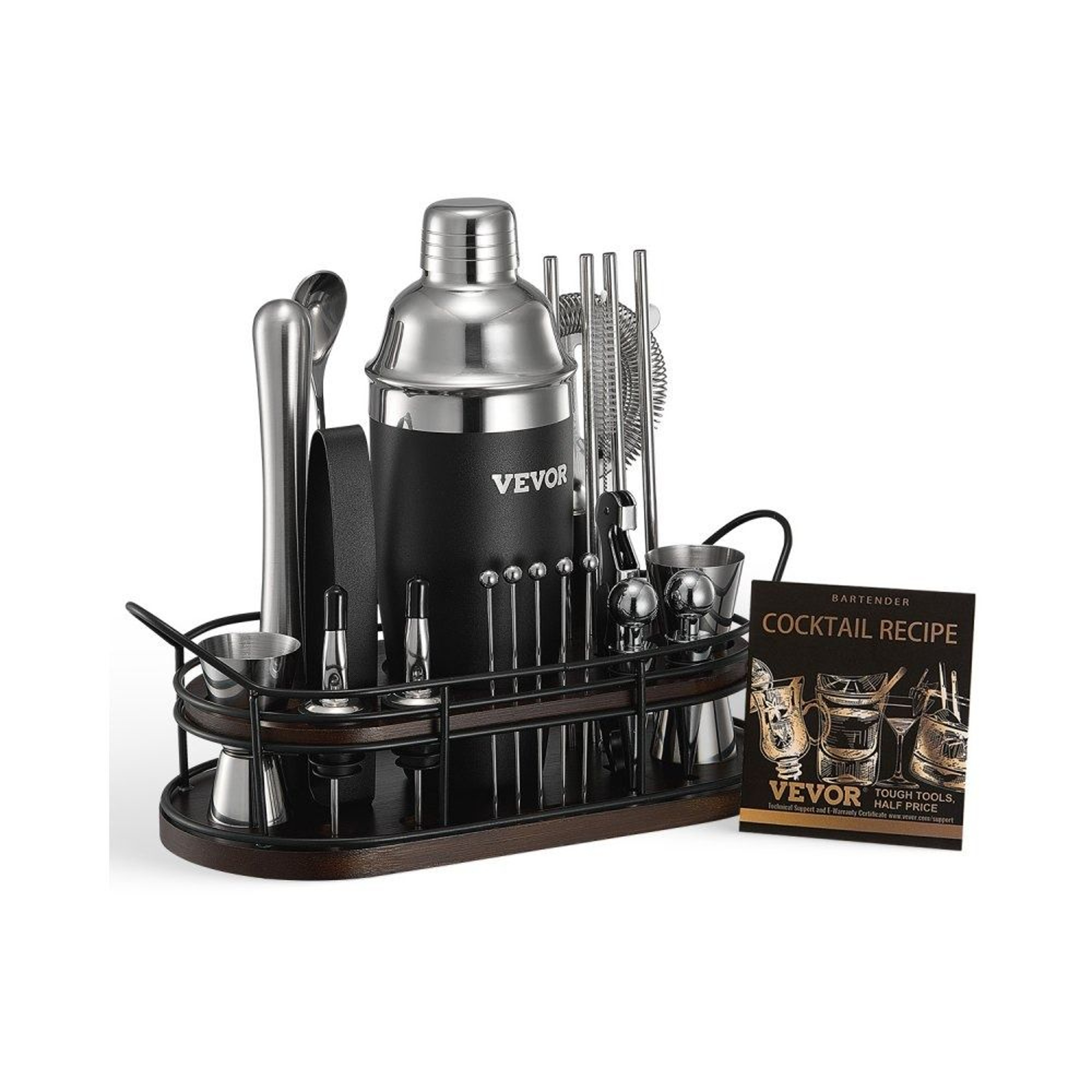 23Piece Stainless Steel Cocktail Shaker Set With Bamboo Stand And Bar Tools 0
