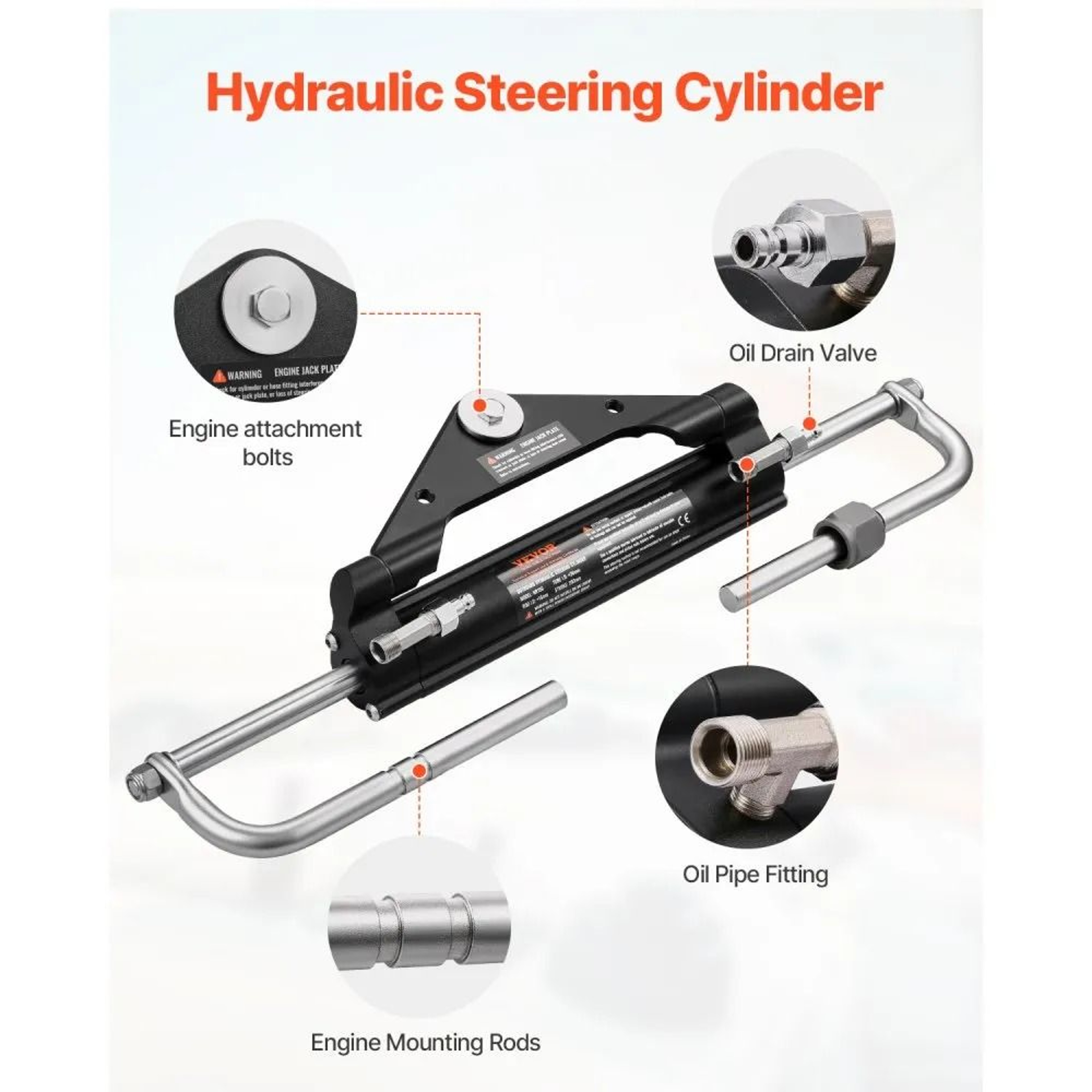 150HP Hydraulic Outboard Steering Kit With 135Inch Wheel And 26FT Hoses 3