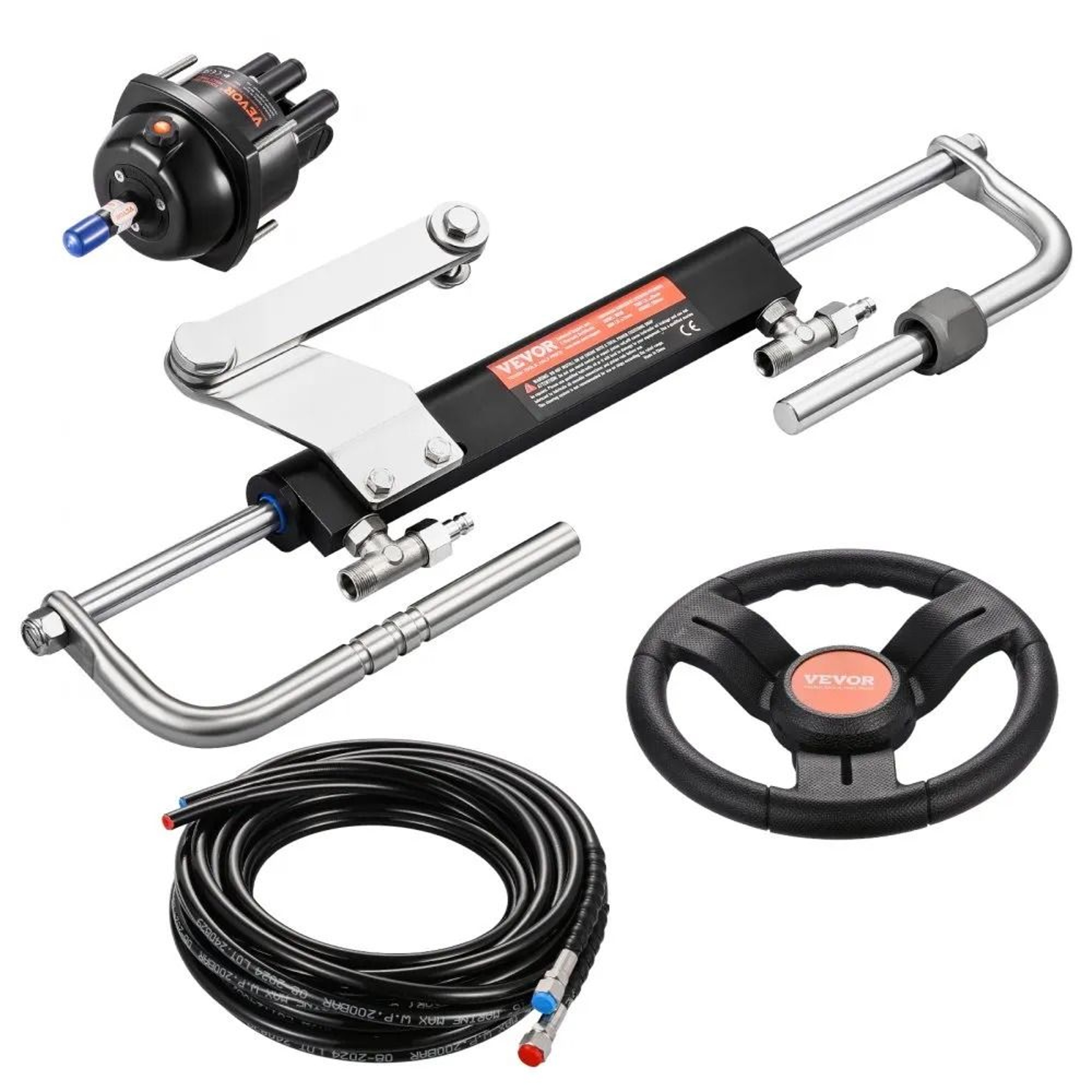 90HP Hydraulic Outboard Steering Kit With 135Inch Wheel And 26FT Hoses 0