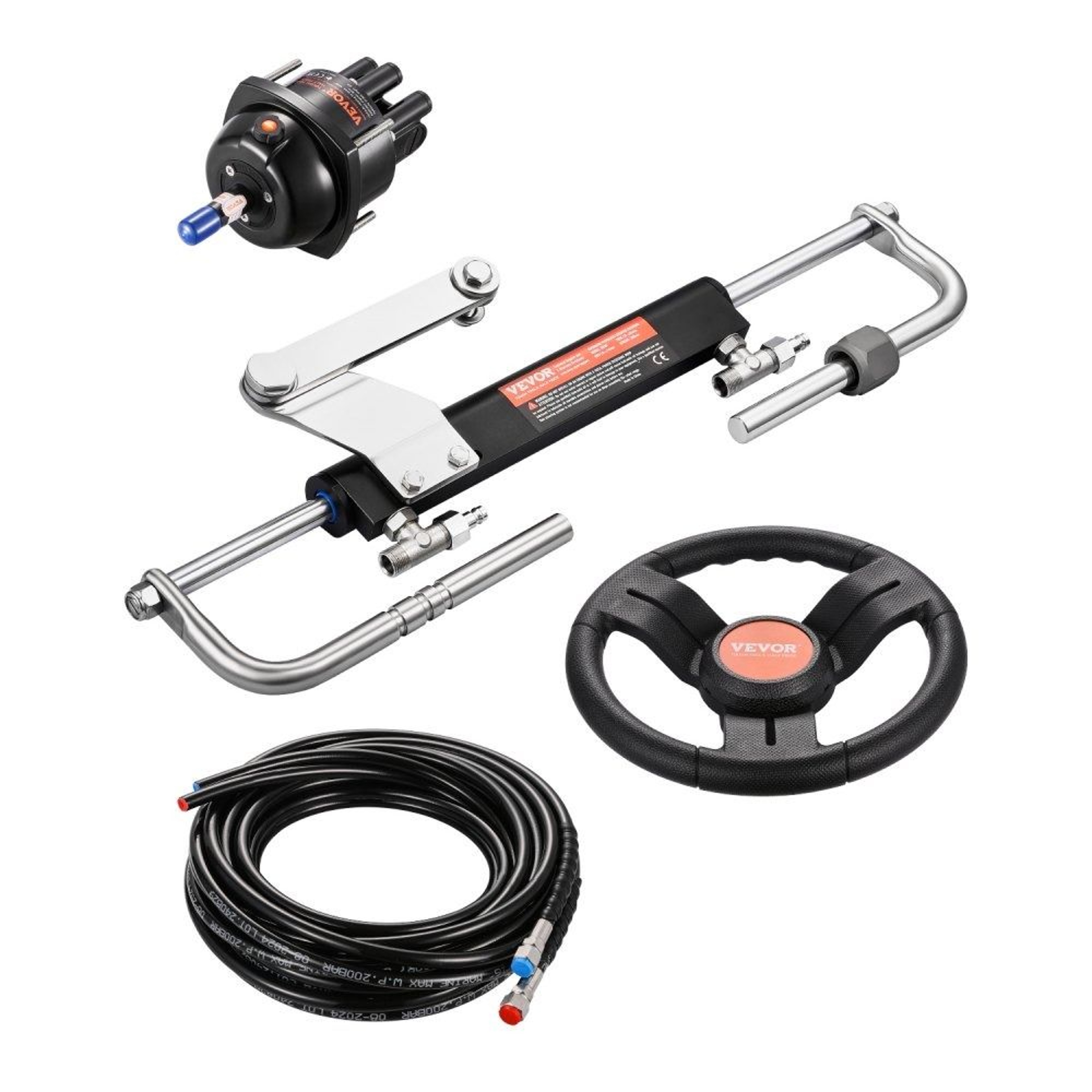 90HP Hydraulic Outboard Steering Kit With 135Inch Wheel And 26FT Hoses 6