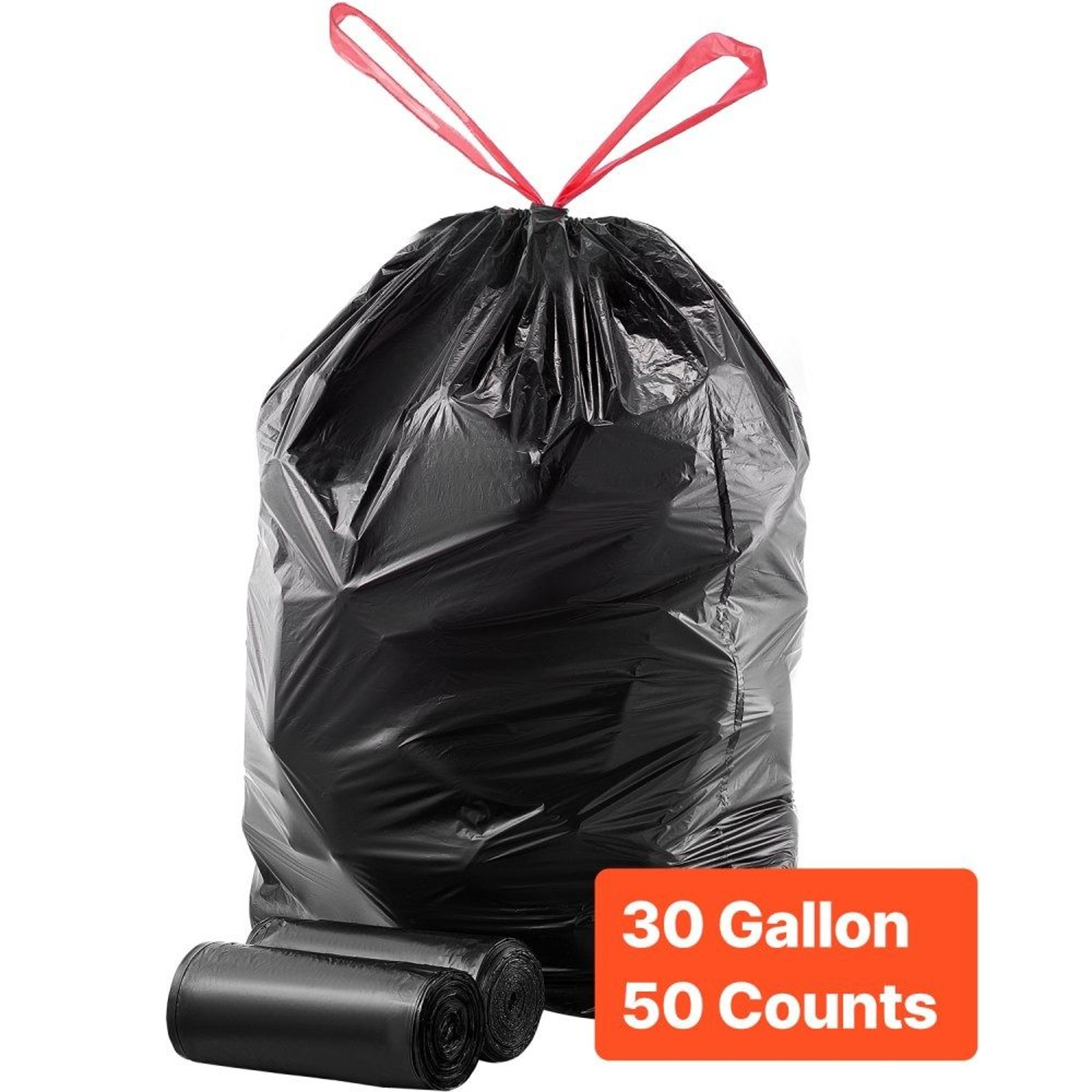 30 Gallon Drawstring Trash Bags Extra Thick 50 Count Black Garbage Bags 0