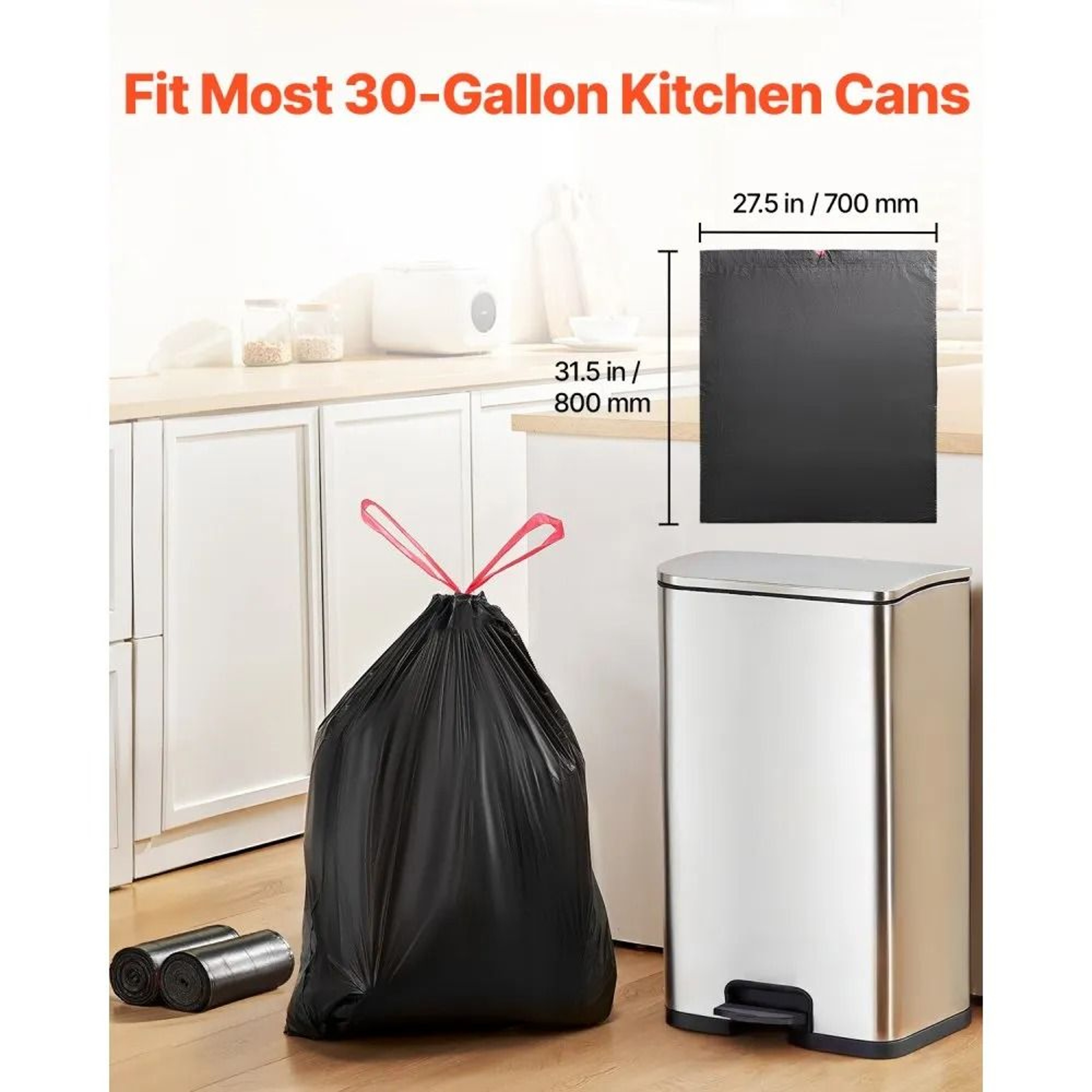 30 Gallon Drawstring Trash Bags Extra Thick 50 Count Black Garbage Bags 3