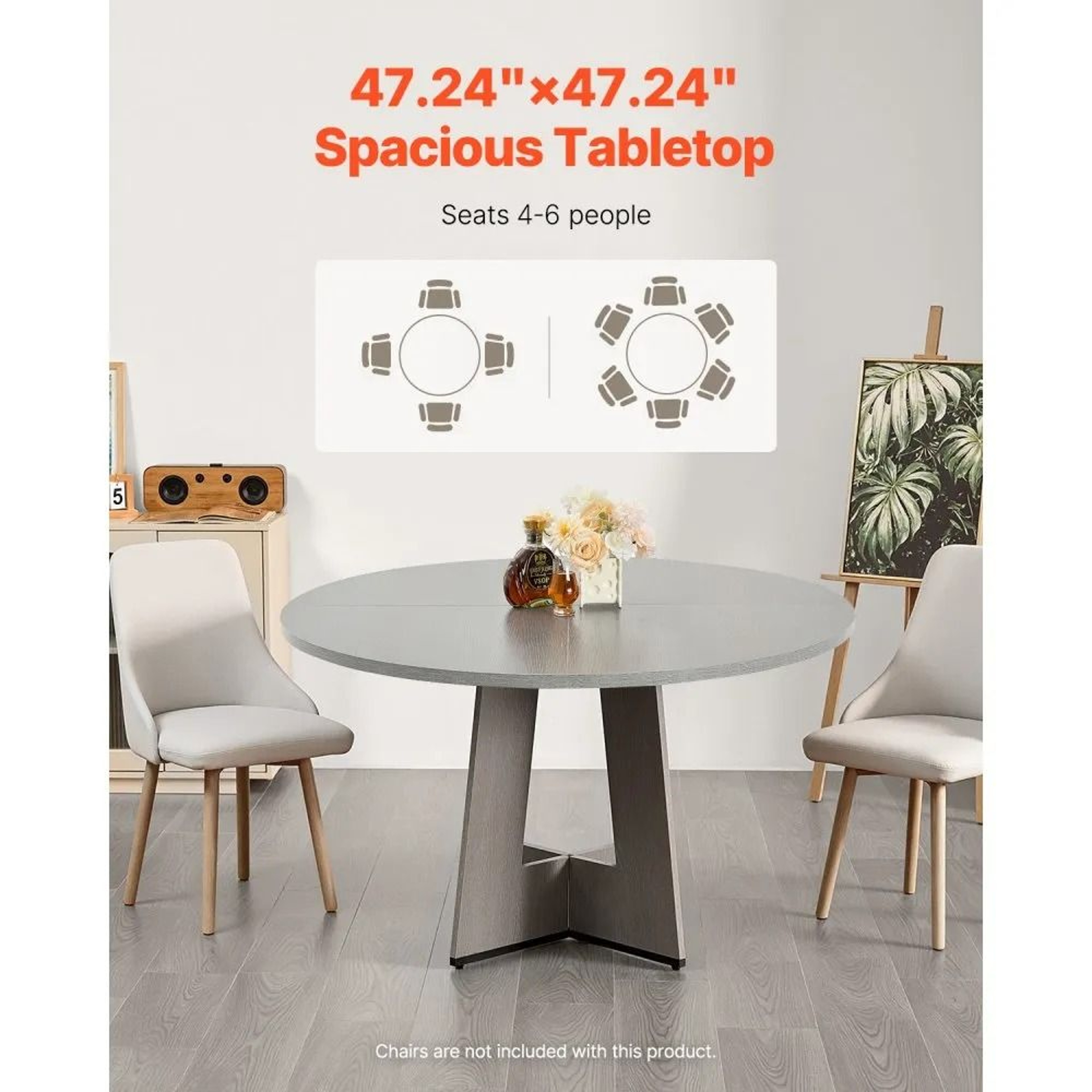47Inch Round Farmhouse Dining Table For 46 People With Rustic Grey Finish 3