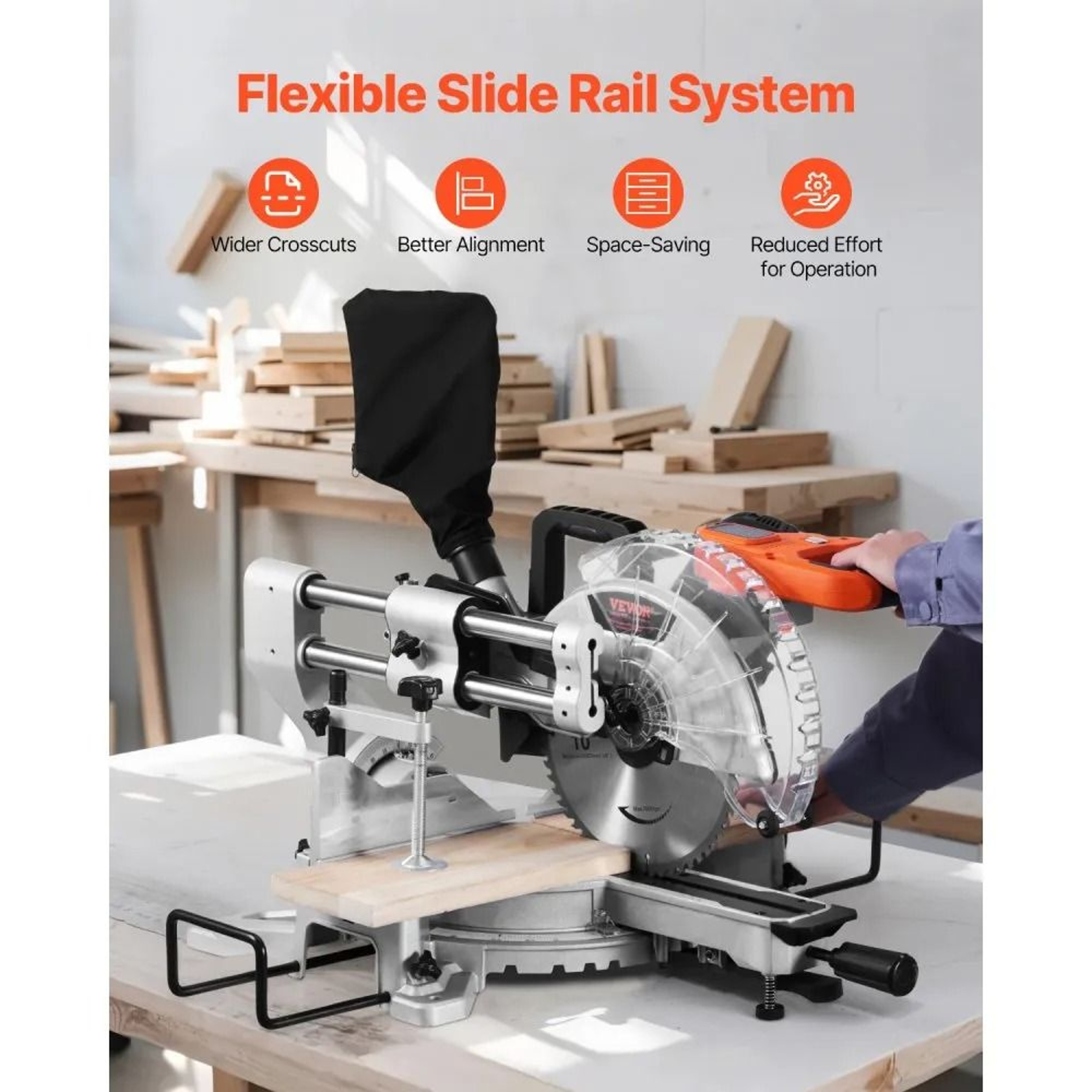 10Inch Sliding Compound Miter Saw With Dual Bevel And LED Cutting Guide 1