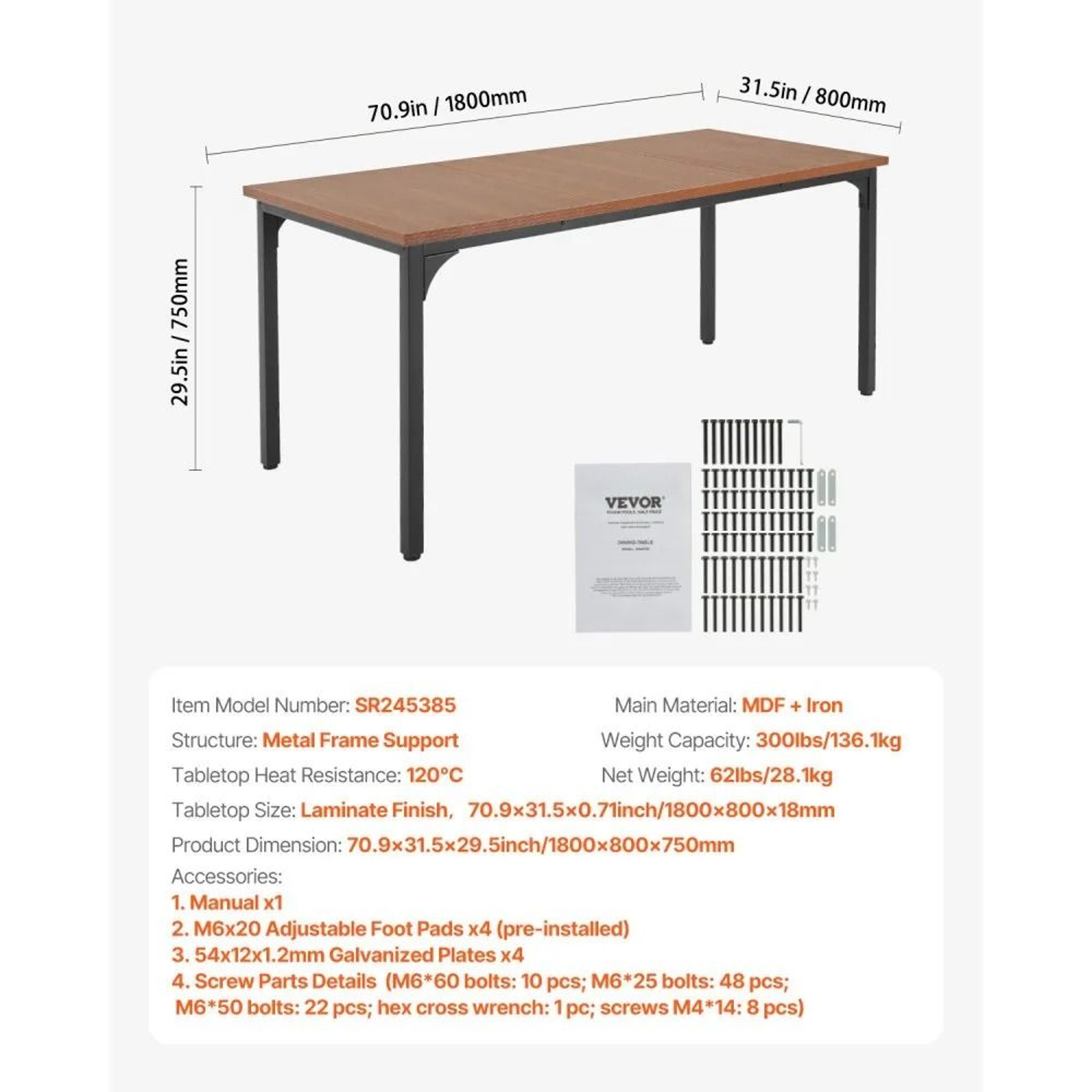 71Inch Rectangular Farmhouse Dining Table For 68 People With Metal Legs 5