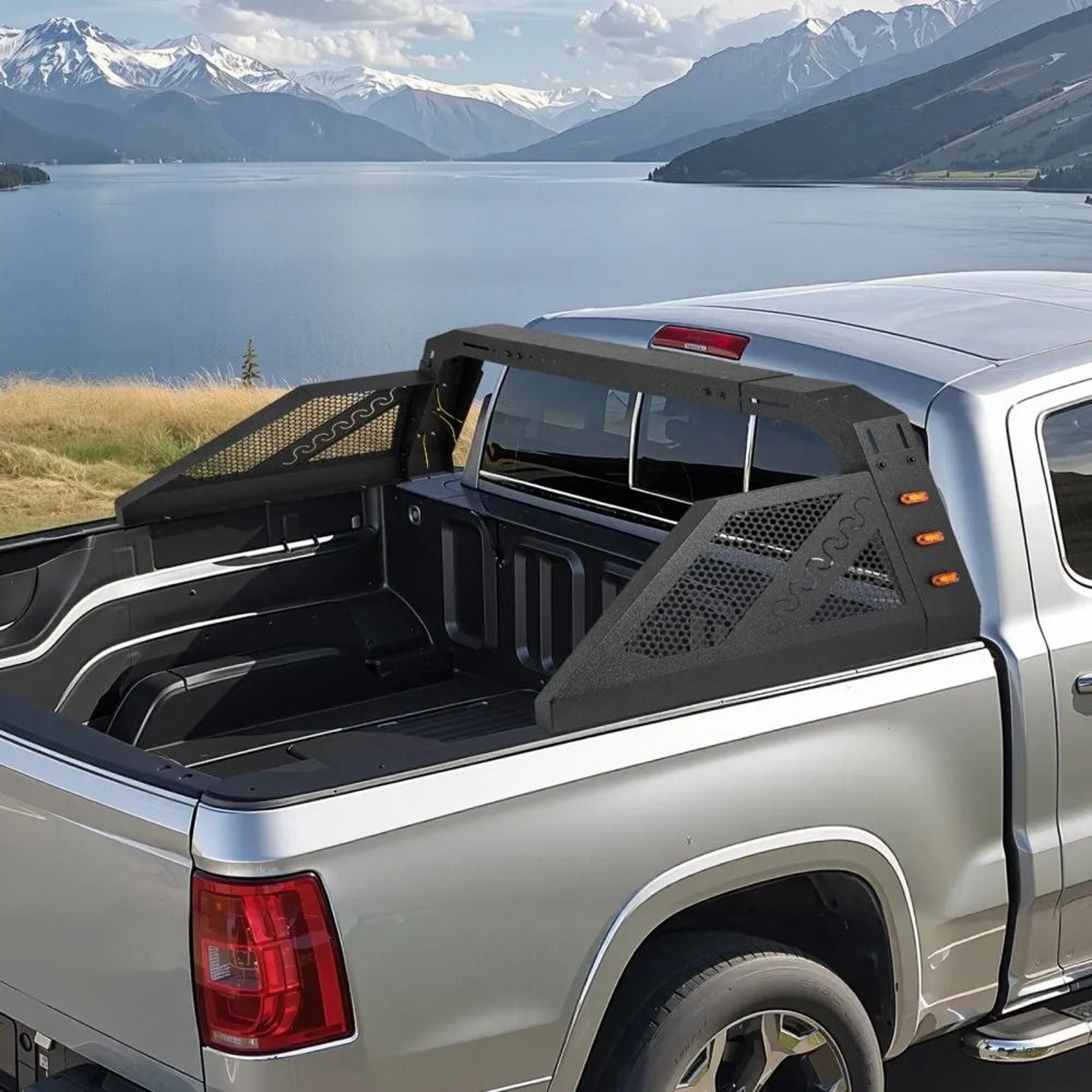 Adjustable Truck Bed Roll Bar With 6 Amber Lights For FullSize Pickup Trucks 6
