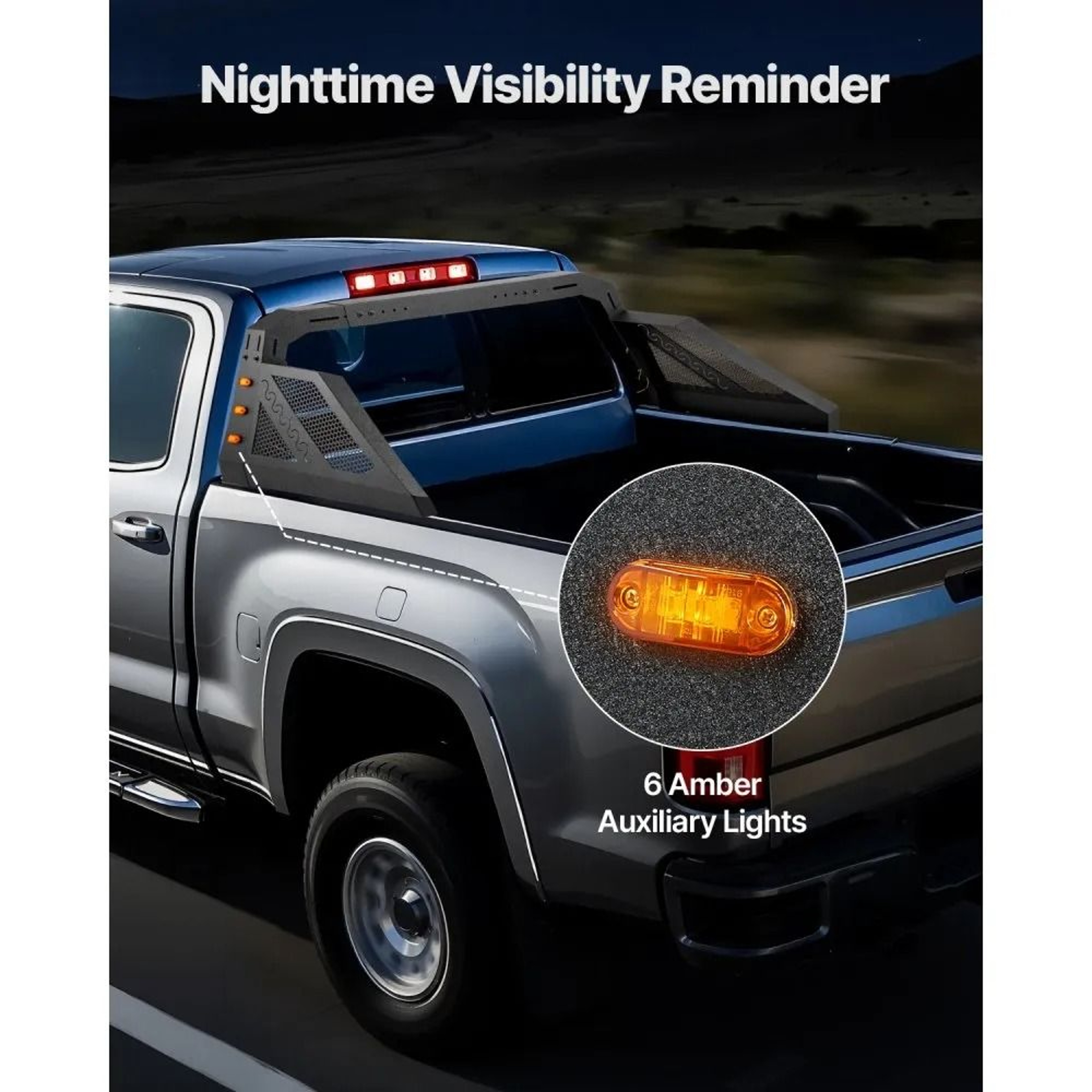 Adjustable Truck Bed Roll Bar With 6 Amber Lights For FullSize Pickup Trucks 4