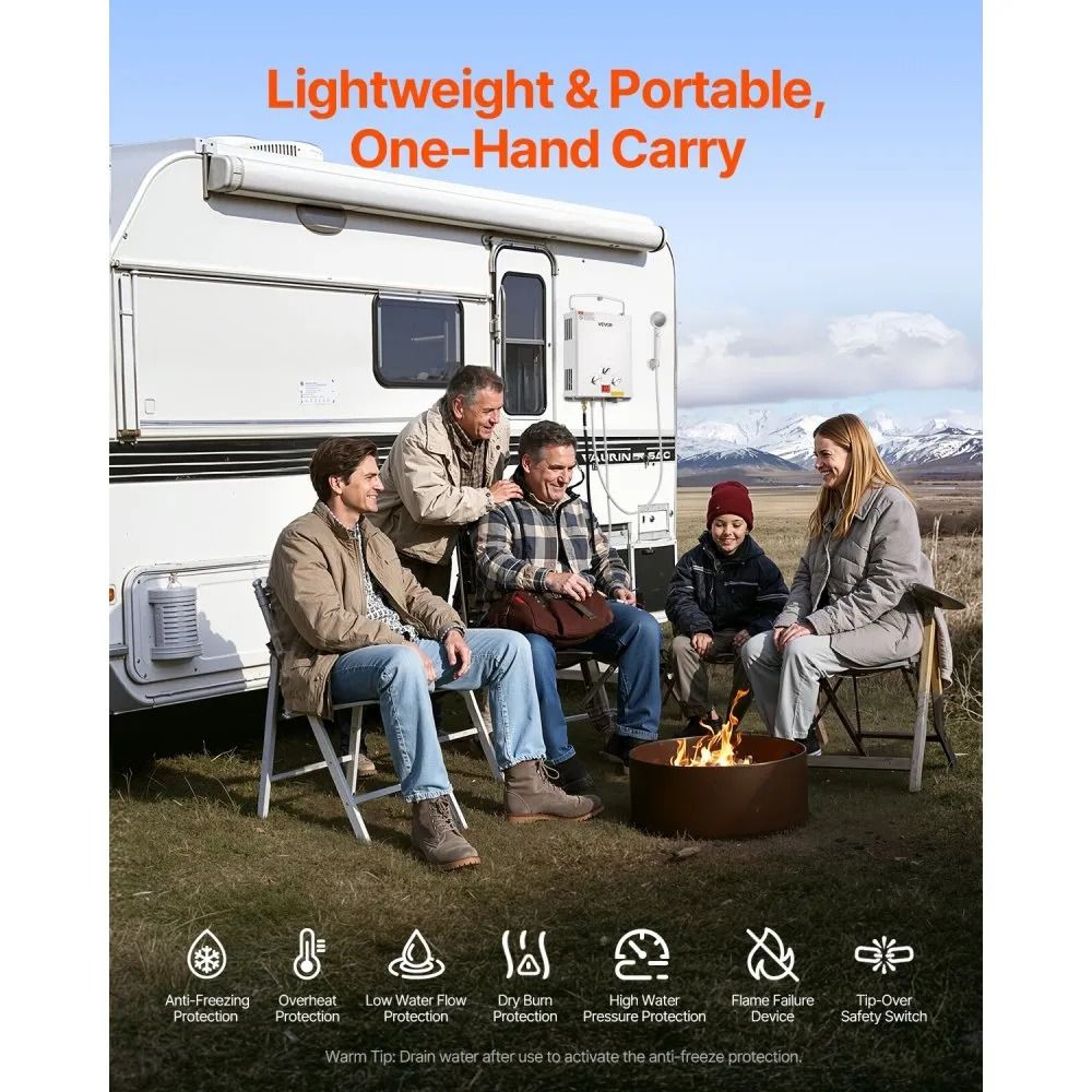 Portable Propane Tankless Water Heater 5L 34000 BTU With Water Pump For Camping 4