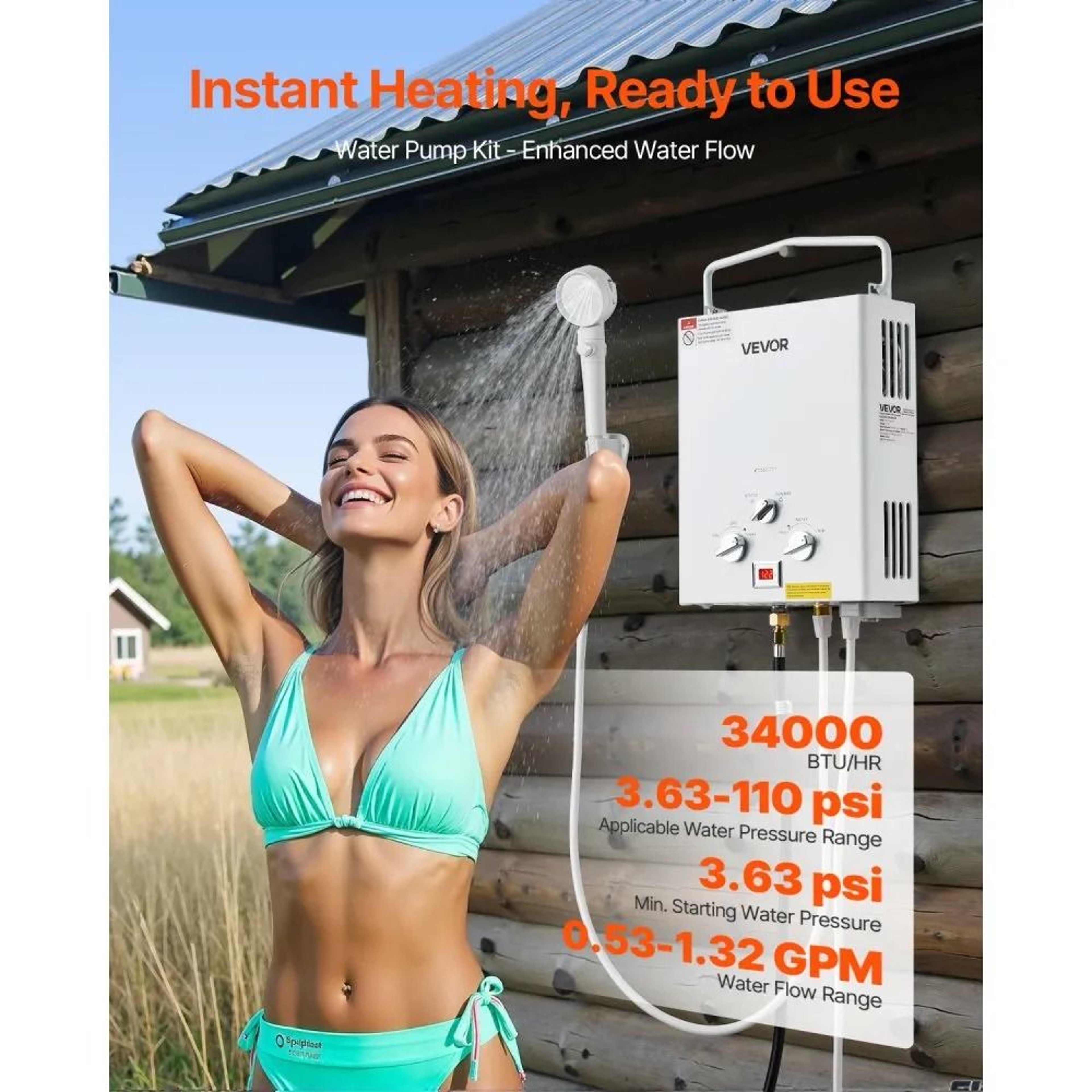 Portable Propane Tankless Water Heater 5L 34000 BTU With Water Pump For Camping 2