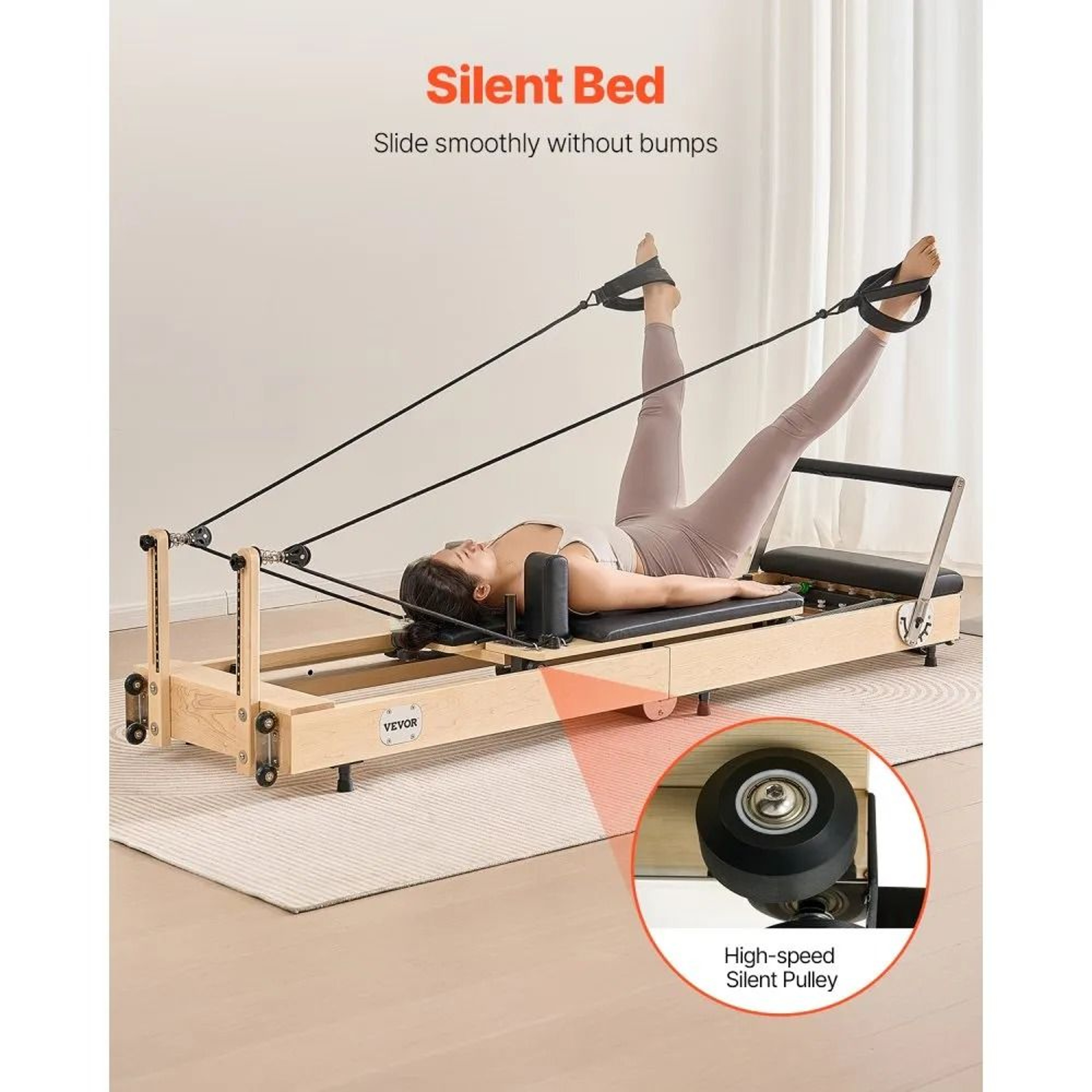 Foldable Pilates Reformer Machine With Maple Wood Frame And Dual Resistance System 3