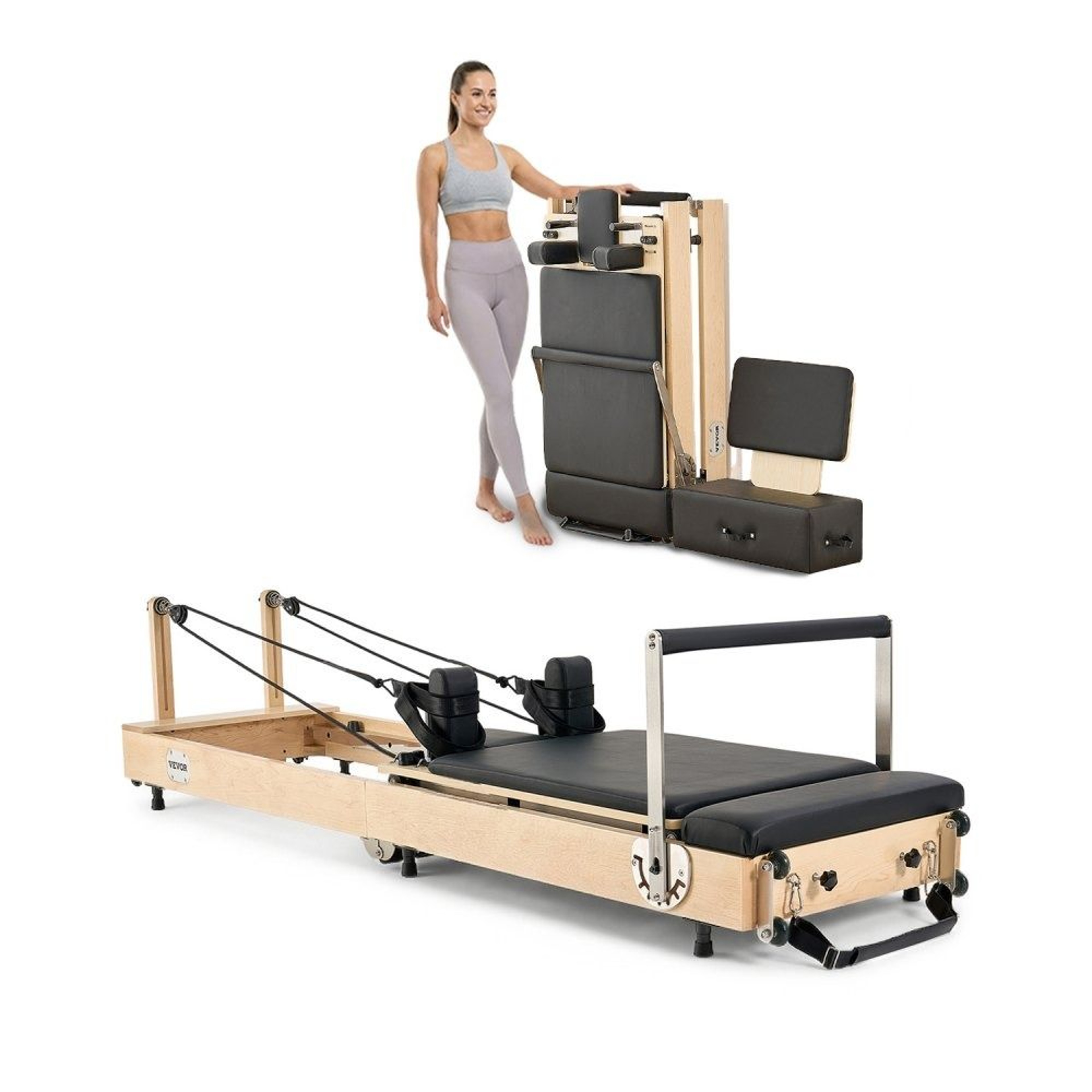 Foldable Pilates Reformer Machine With Maple Wood Frame And Dual Resistance System 0