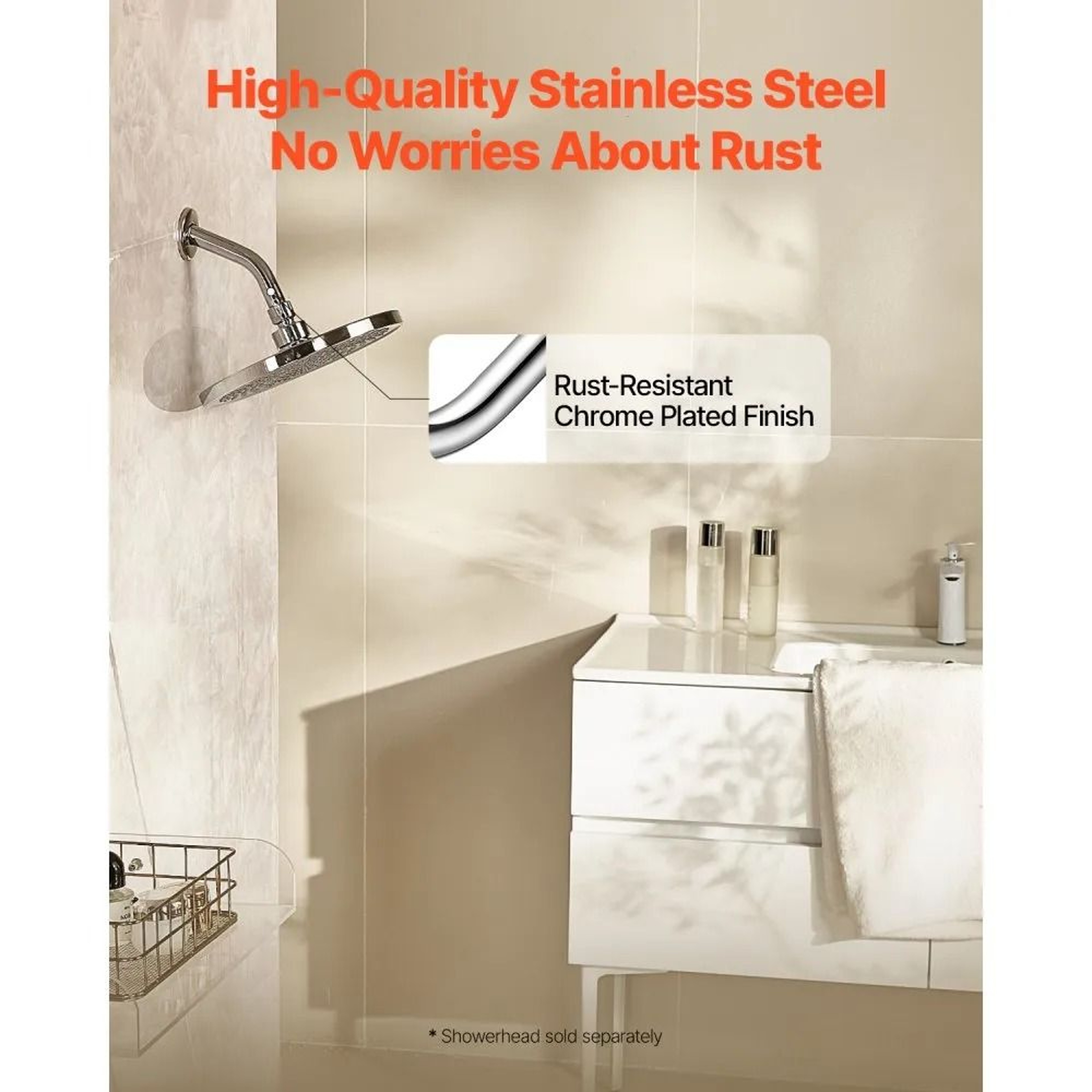 6Inch Stainless Steel Shower Arm Extension With Flange And Chrome Finish 1