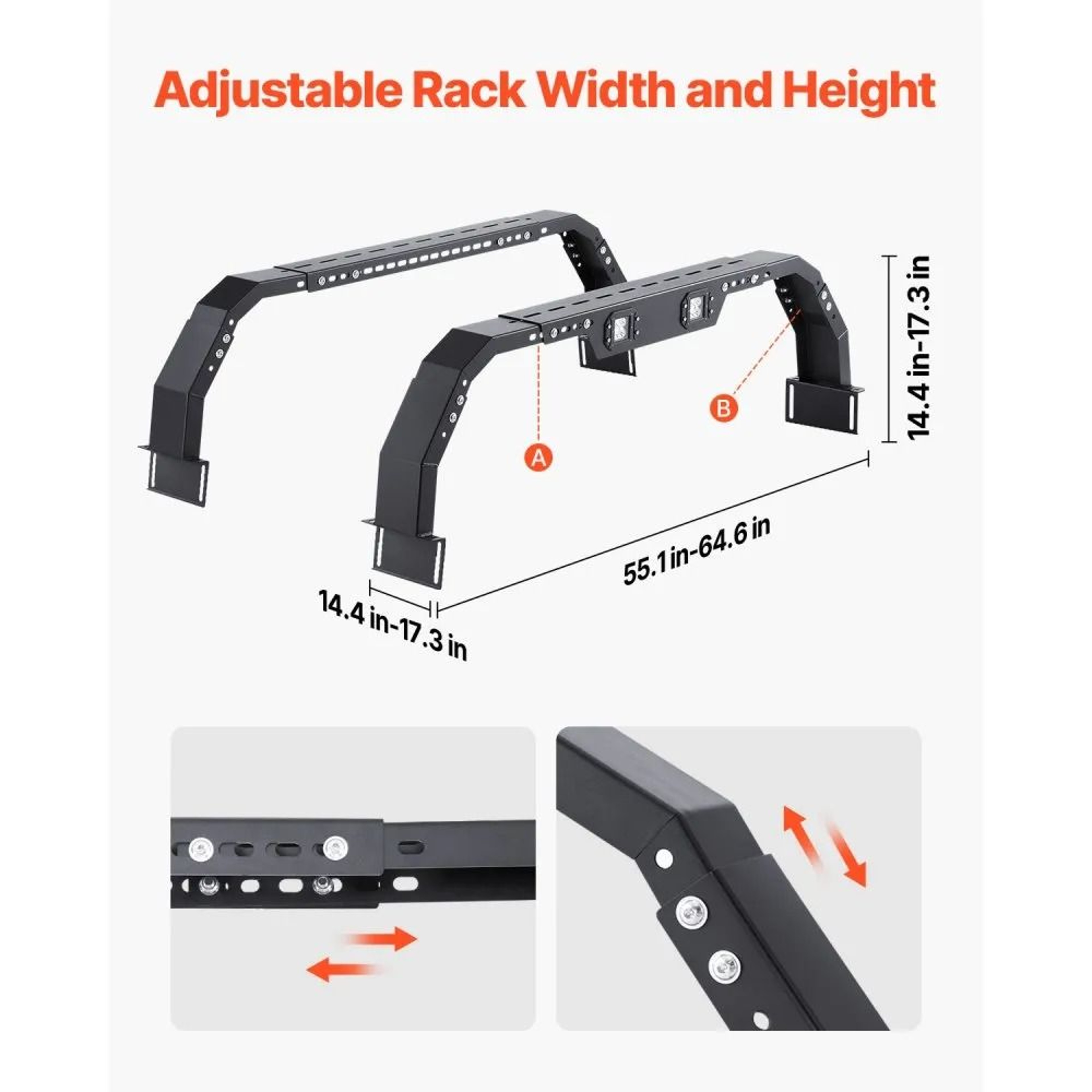 Adjustable Overland Truck Bed Rack With LED Warning Lights And 900LB Capacity 7