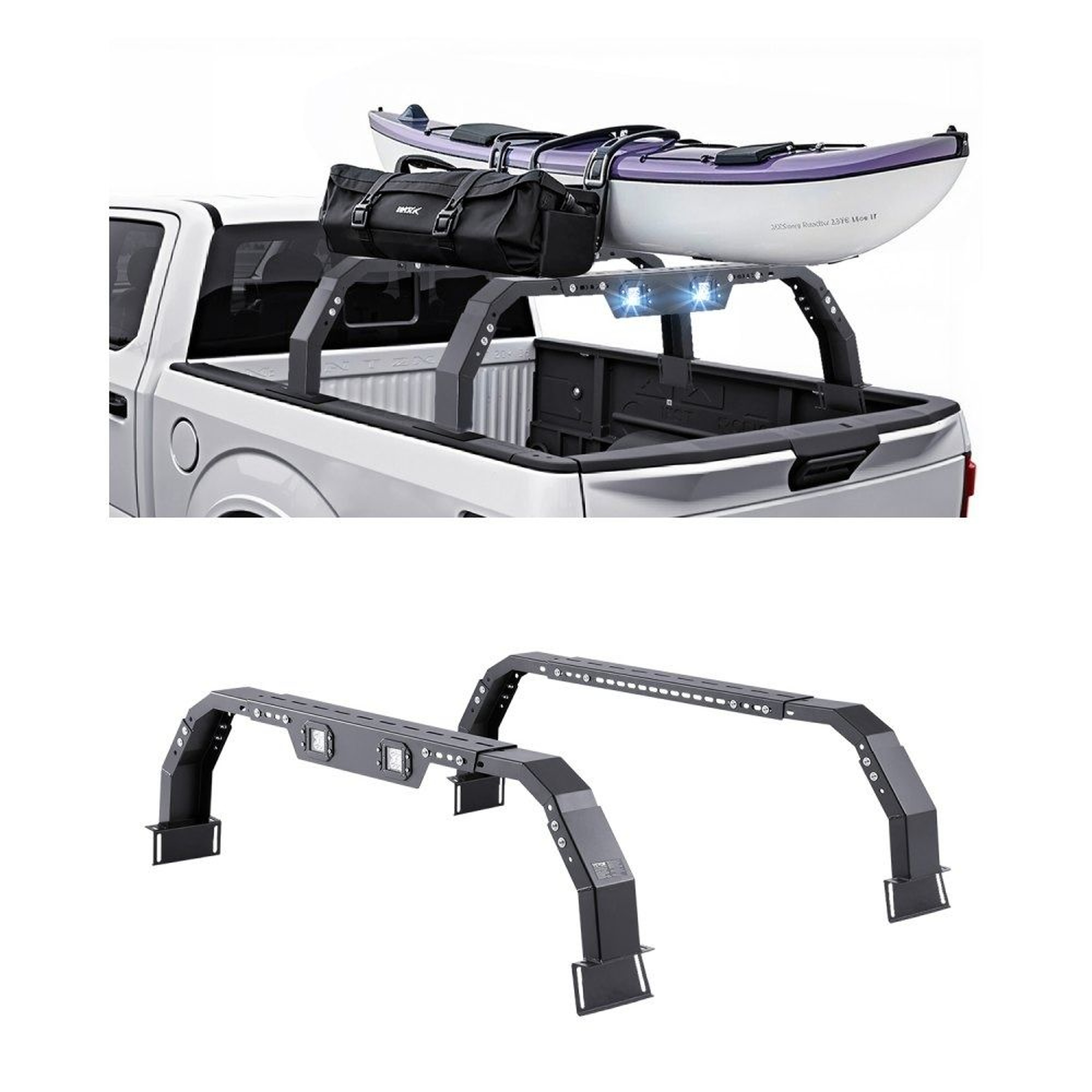 Adjustable Overland Truck Bed Rack With LED Warning Lights And 900LB Capacity 0