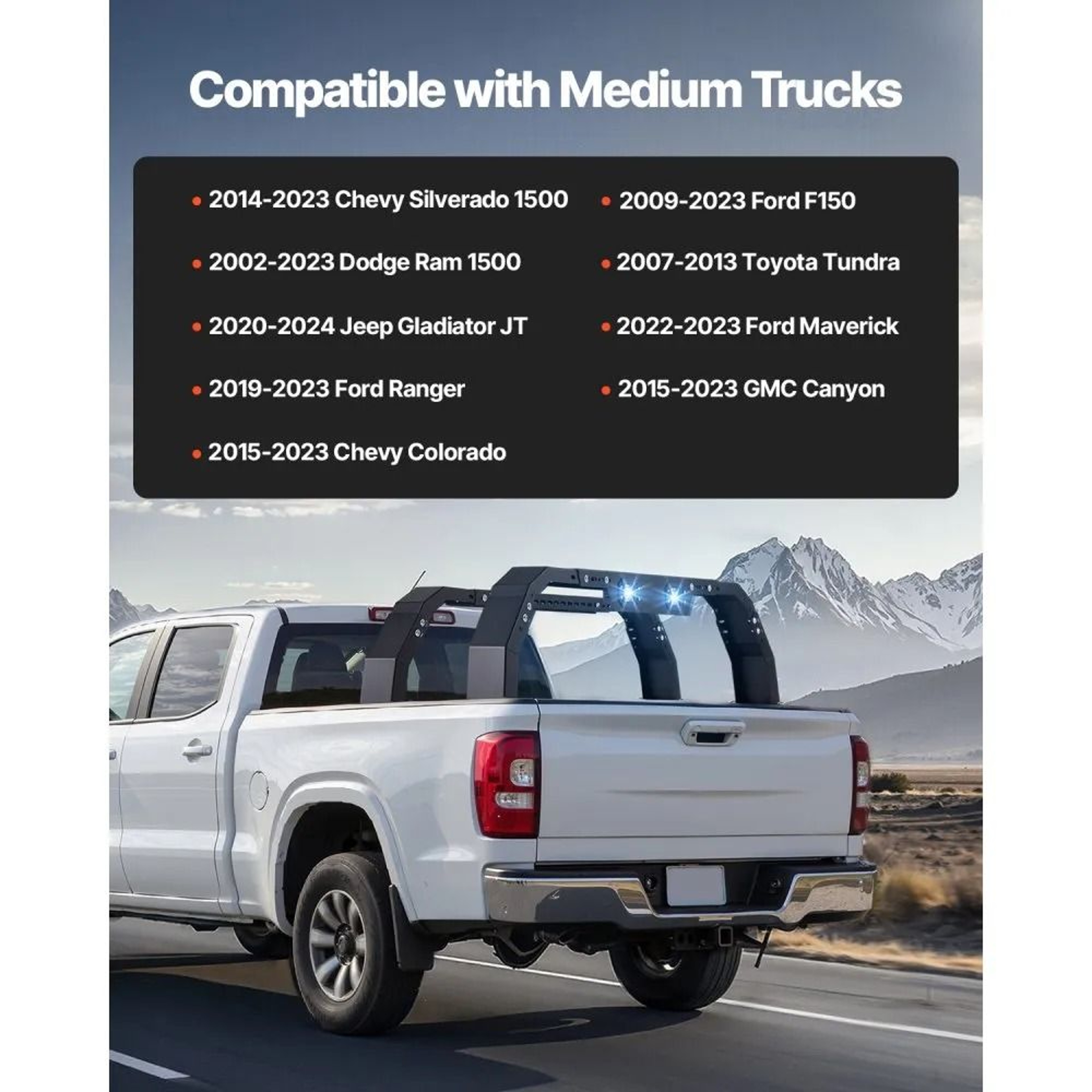 Adjustable Overland Truck Bed Rack With LED Warning Lights And 900LB Capacity 2