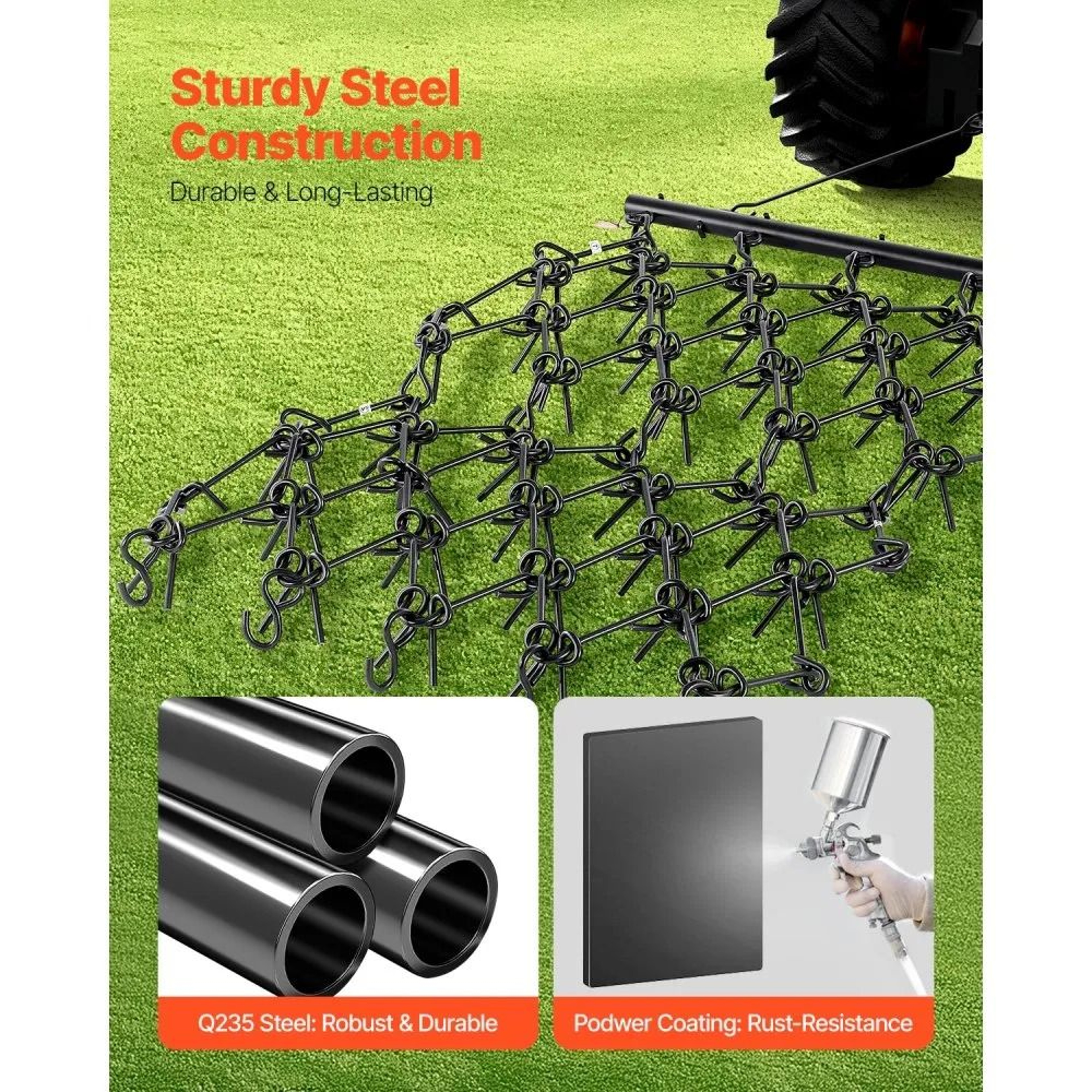 HeavyDuty Drag Chain Harrow With 69 Steel Tines For ATV UTV And Tractor 1