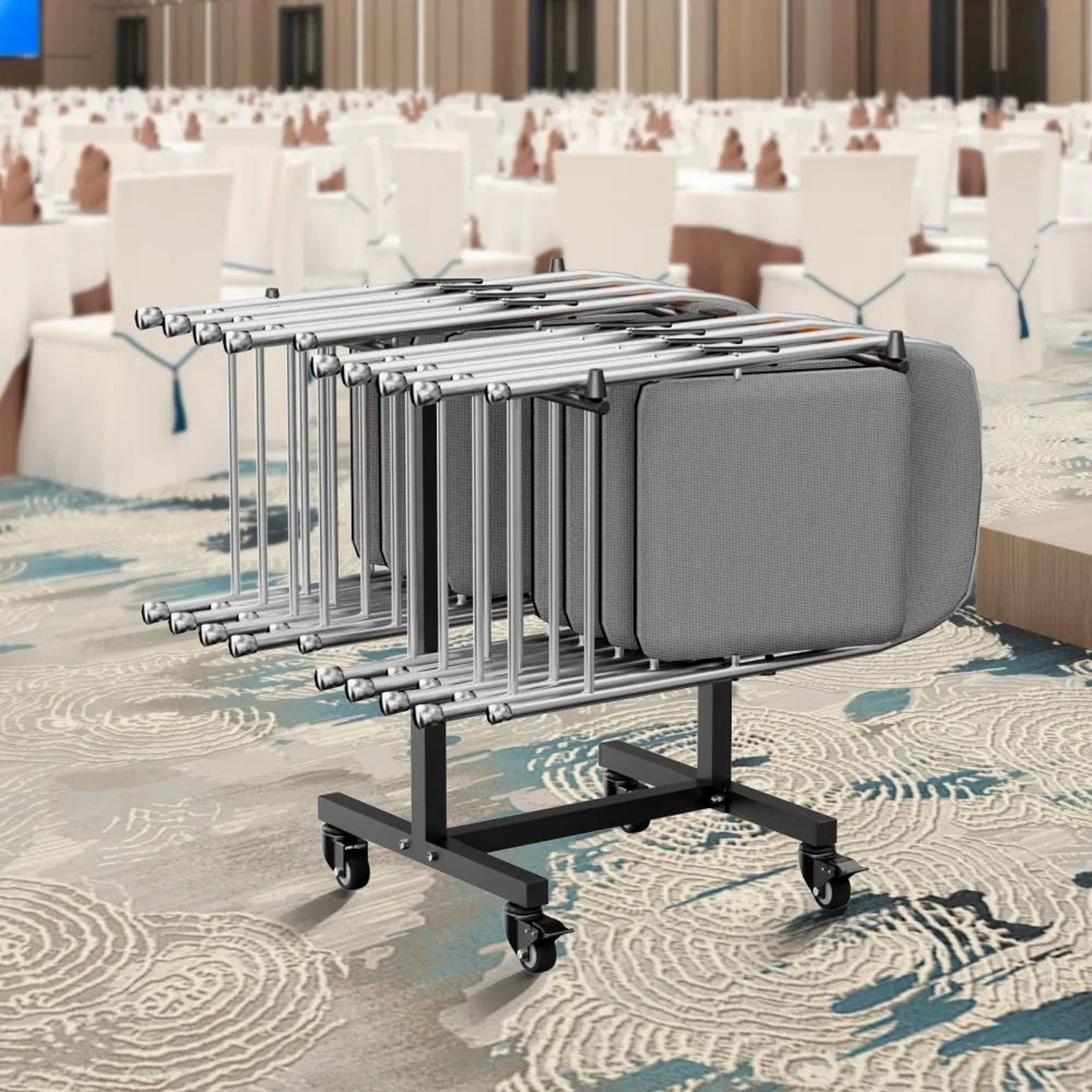 Folding Chair Storage Cart With 200 LB Capacity And Swivel Wheels For 14 Chairs 5