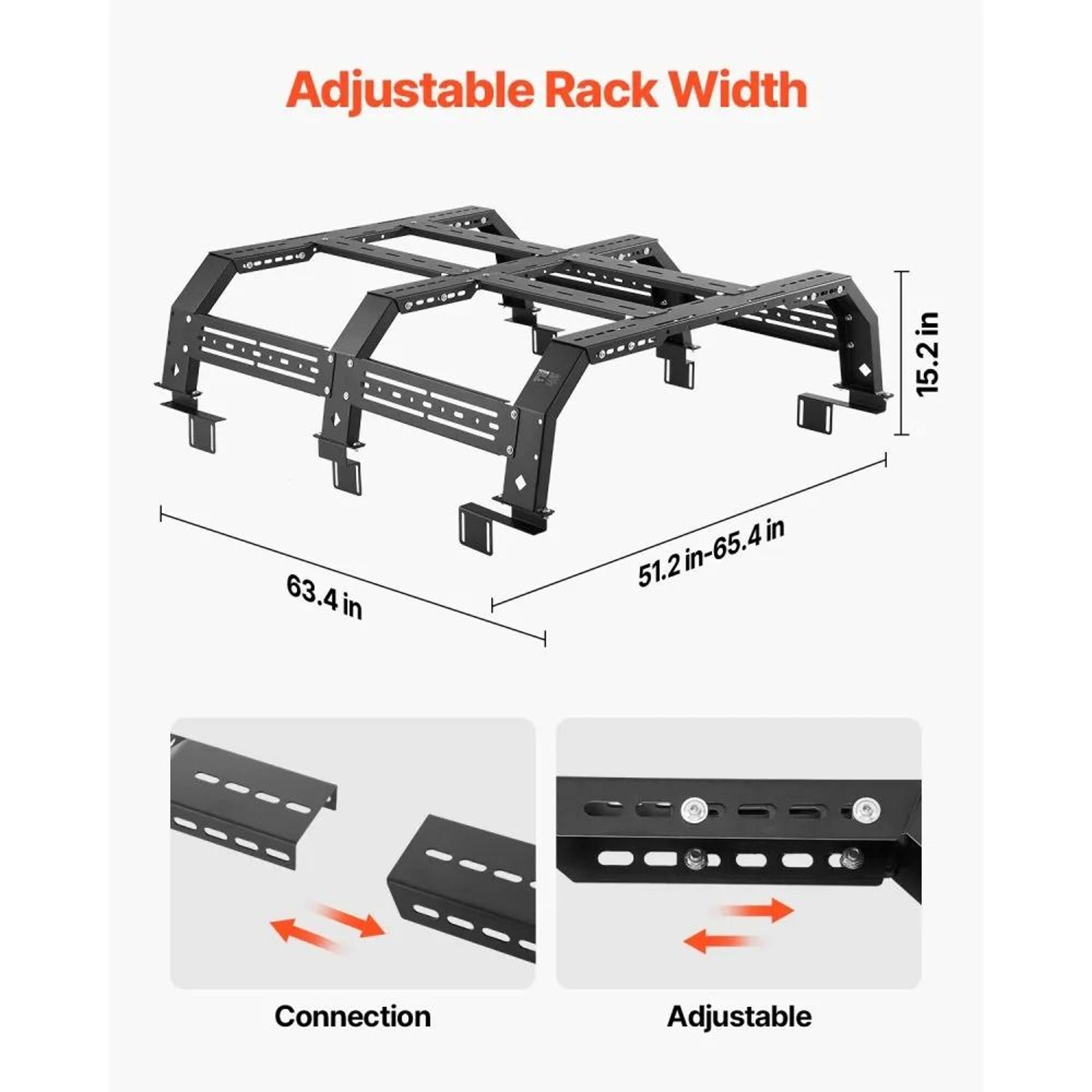 Adjustable Overland Truck Bed Rack With 900 LB Static Capacity For MidSize Trucks 4